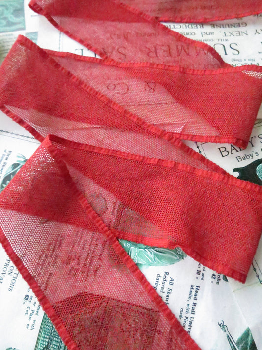 Red English Nottingham Lace- Plain Net Insertion- 5.5 cm