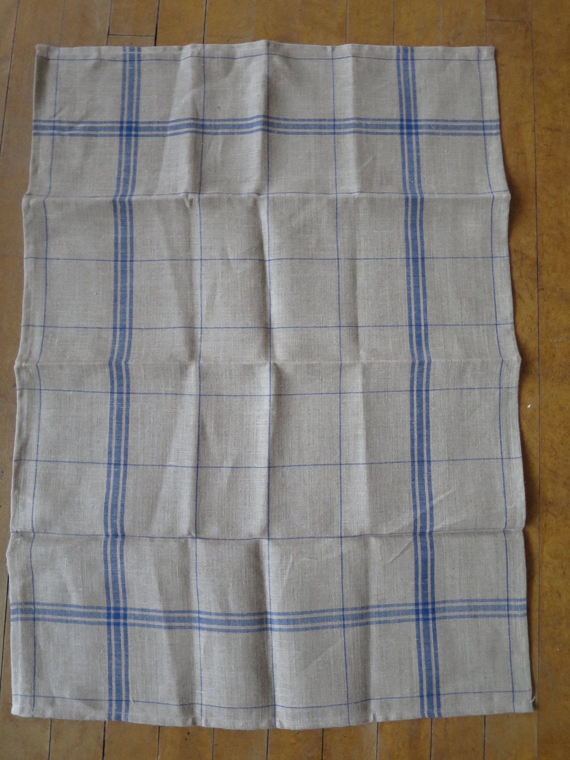 Sajou 32 Count French Linen Navy Blue Checked Tea Towel to Embroider