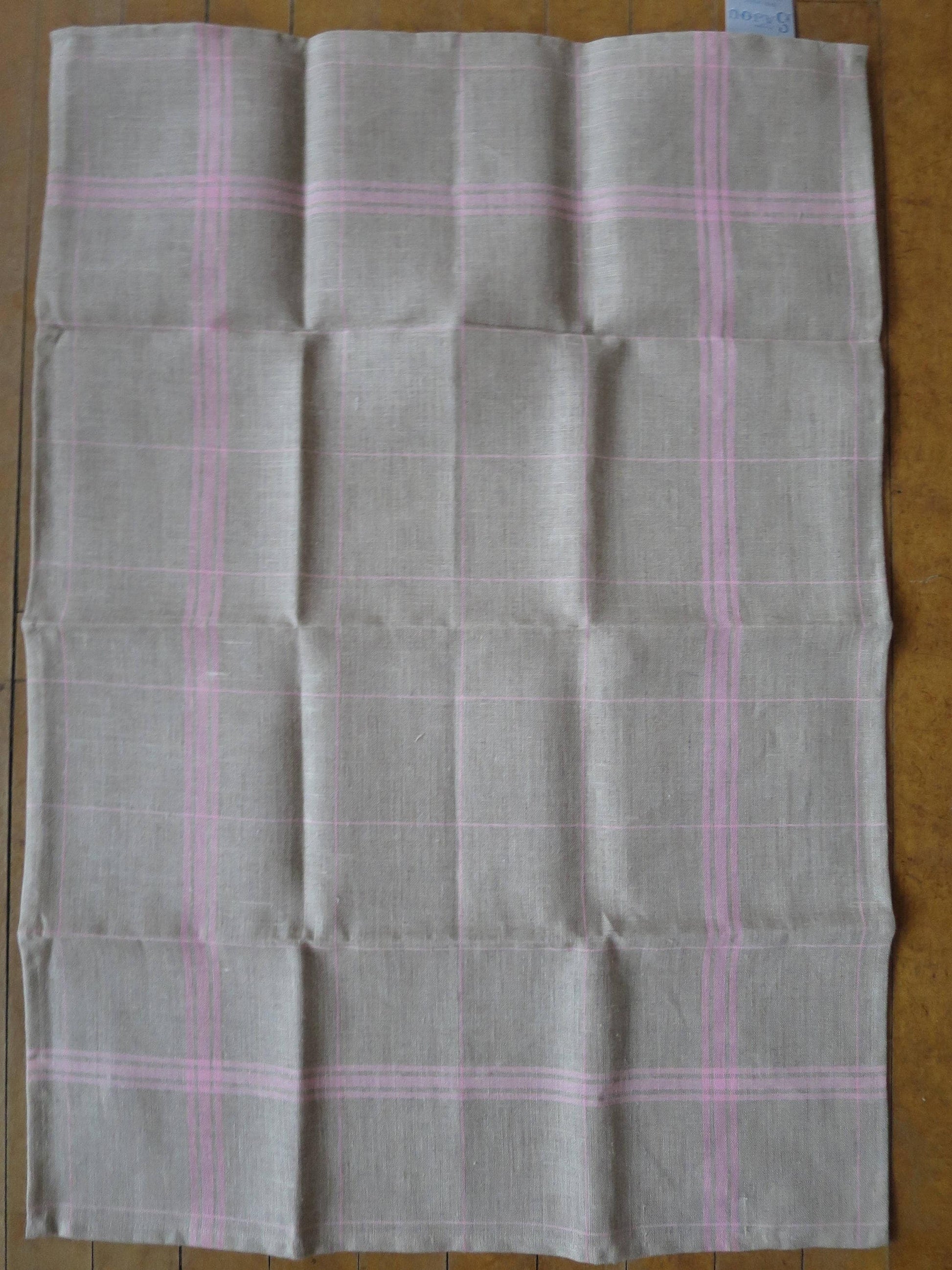 Sajou 32 Count French Linen Pink Checked Tea Towel to Embroider