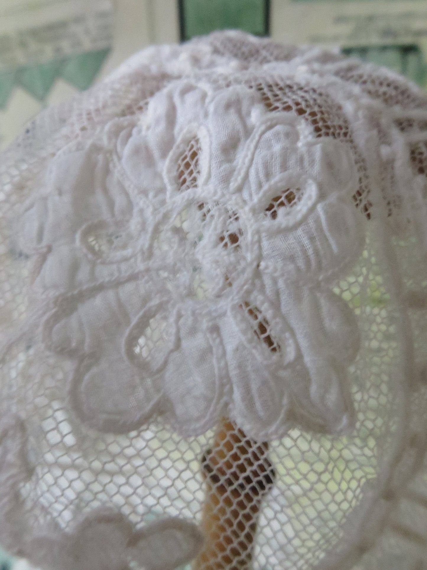 Antique Carrickmacross Lace Baby Bonnet With Letter