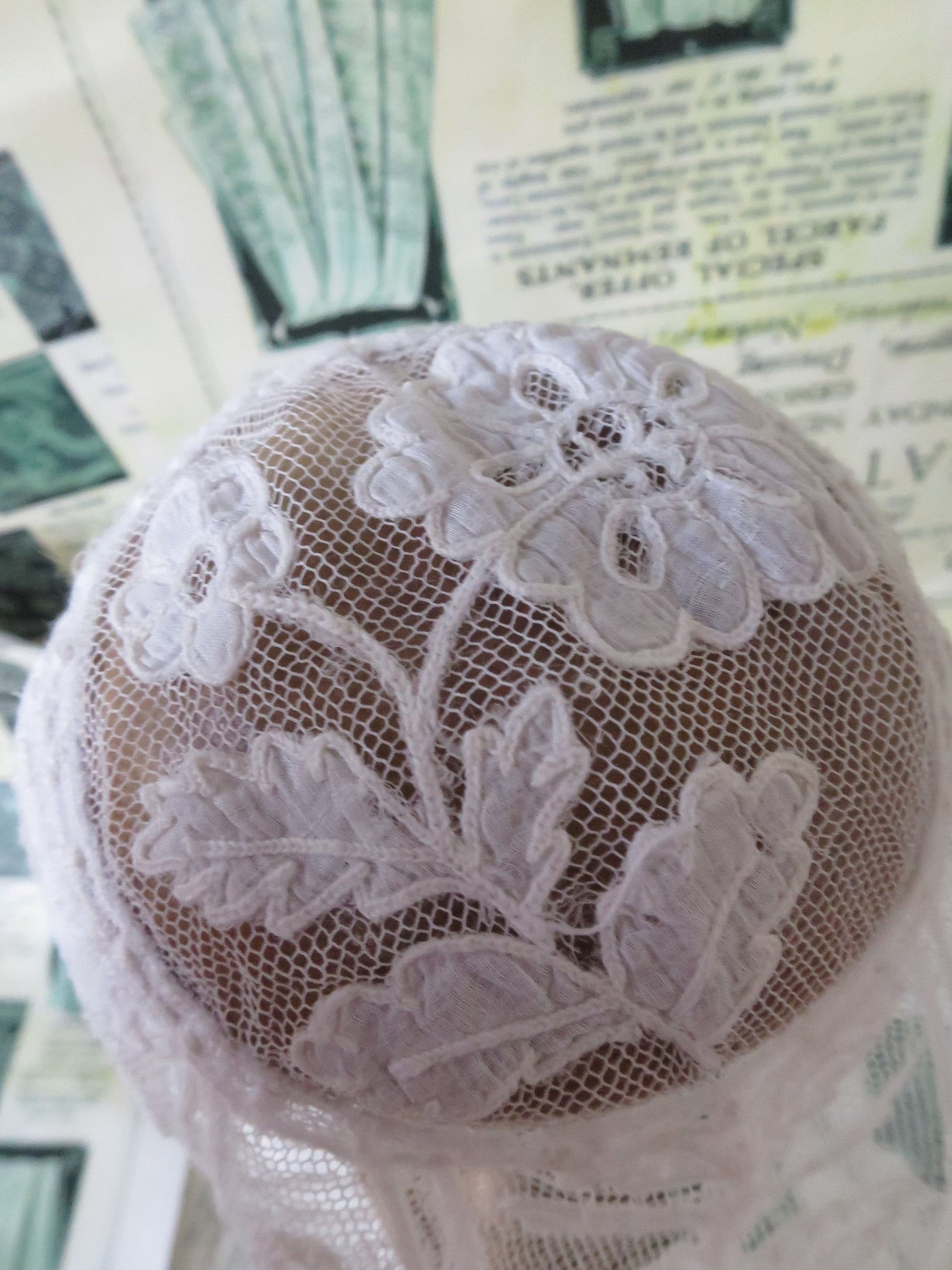 Antique Carrickmacross Lace Baby Bonnet With Letter