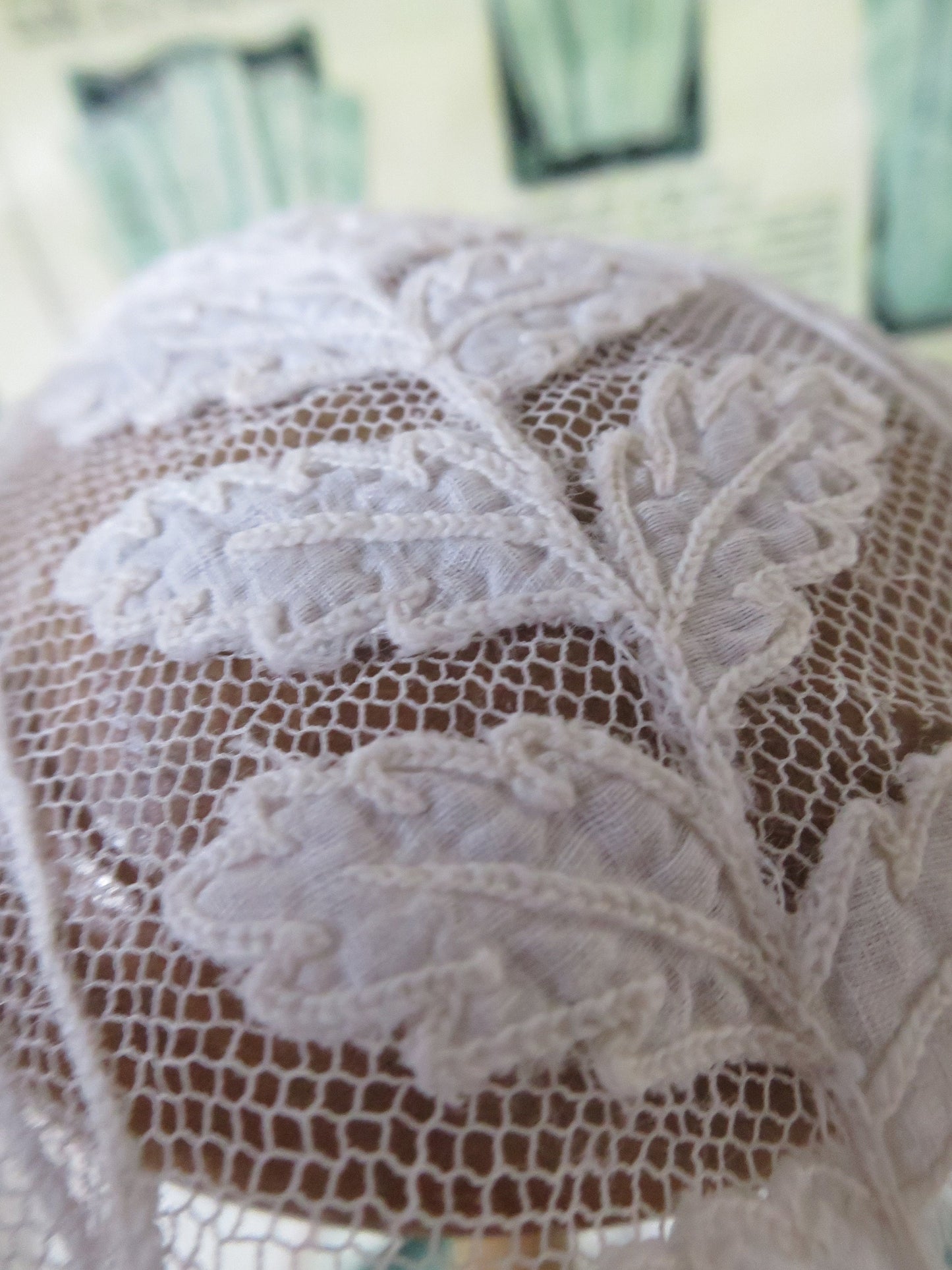 Antique Carrickmacross Lace Baby Bonnet With Letter