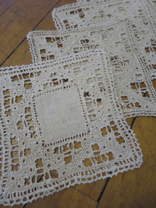 Antique Edwardian Irish Linen Mats- Hand Worked Lefkara Embroidery