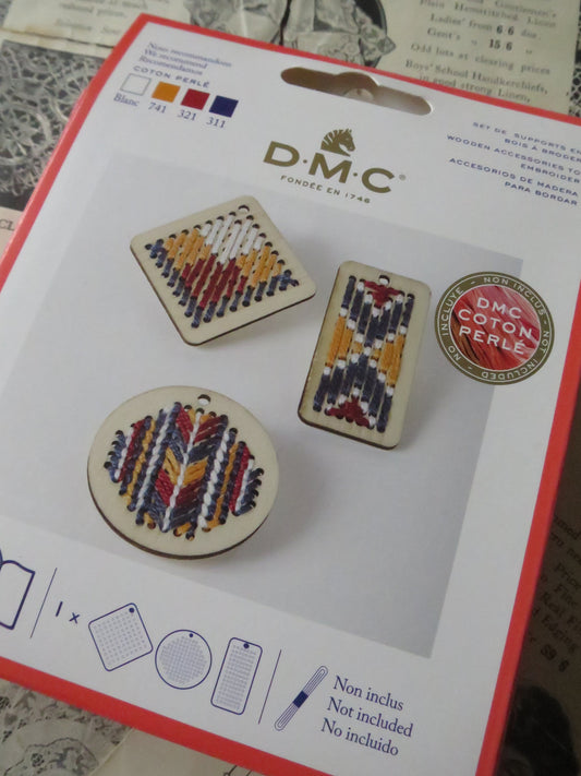 Wooden Pendants to Embroider Kit- DMC- Projects for Kids & Teenagers