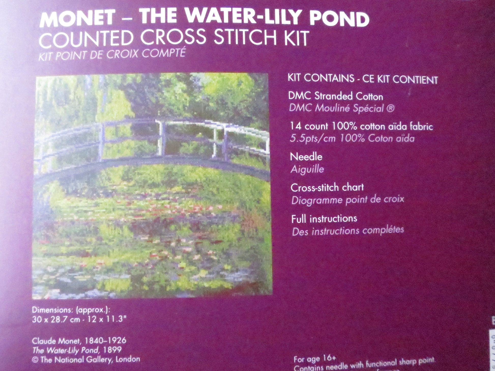 The National Gallery 'The Water Lilly Pond' Monet- Cross Stitch Embroidery Kit