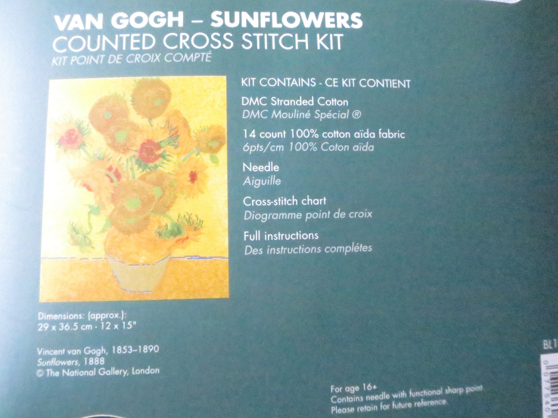 The National Gallery 'Sunflowers' Van Gogh- Cross Stitch Embroidery Kit