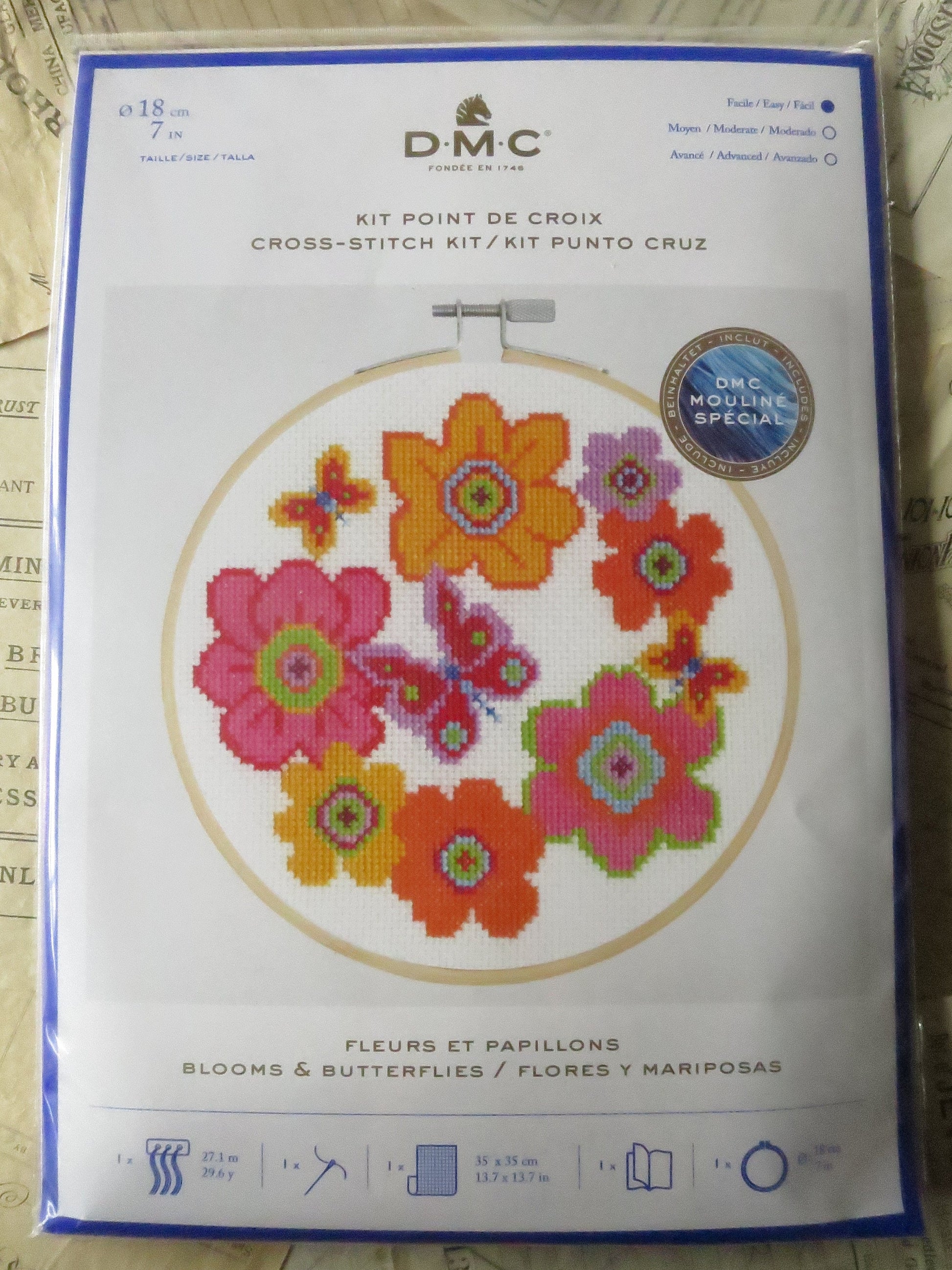 Blooms & Butterflies Cross Stitch Embroidery Kit DMC