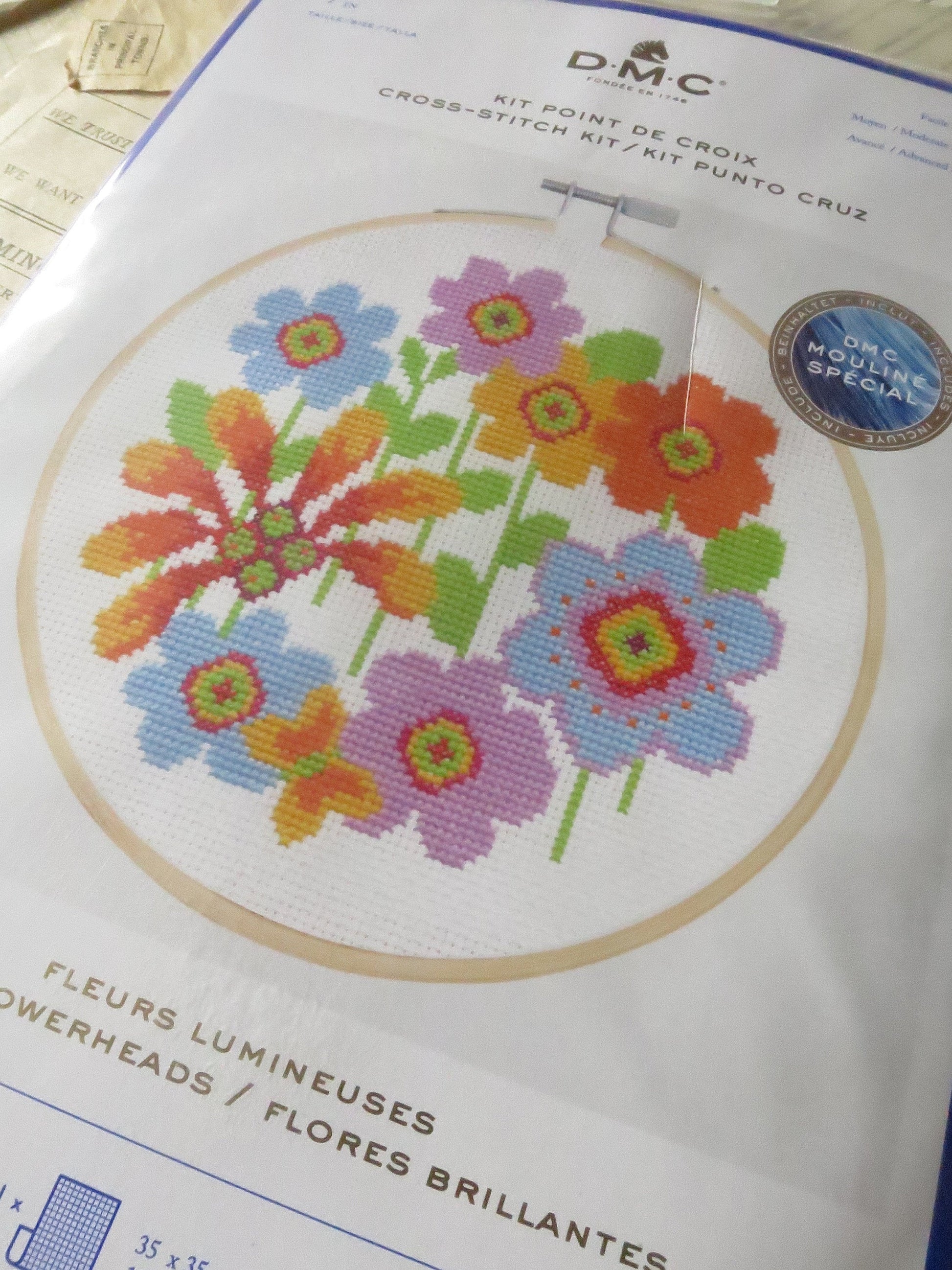 Bright Flowerheads Cross Stitch Embroidery Kit DMC