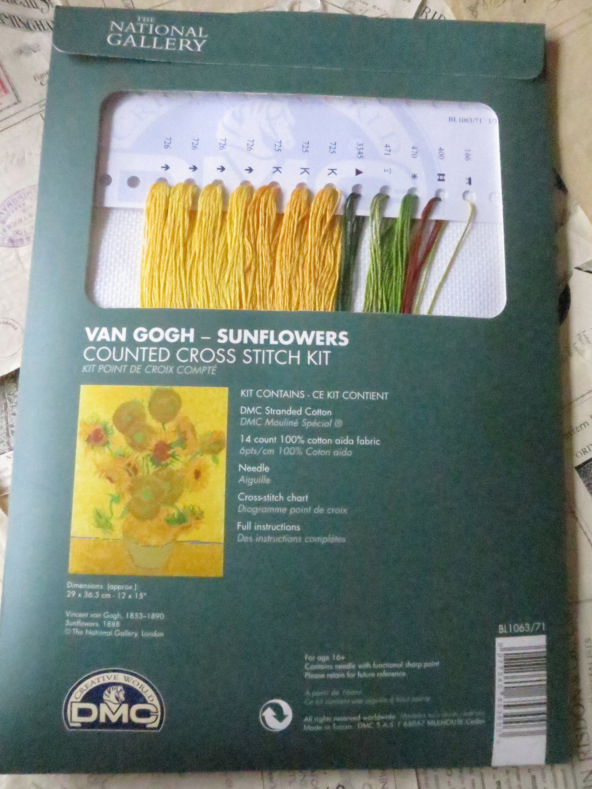 The National Gallery 'Sunflowers' Van Gogh- Cross Stitch Embroidery Kit