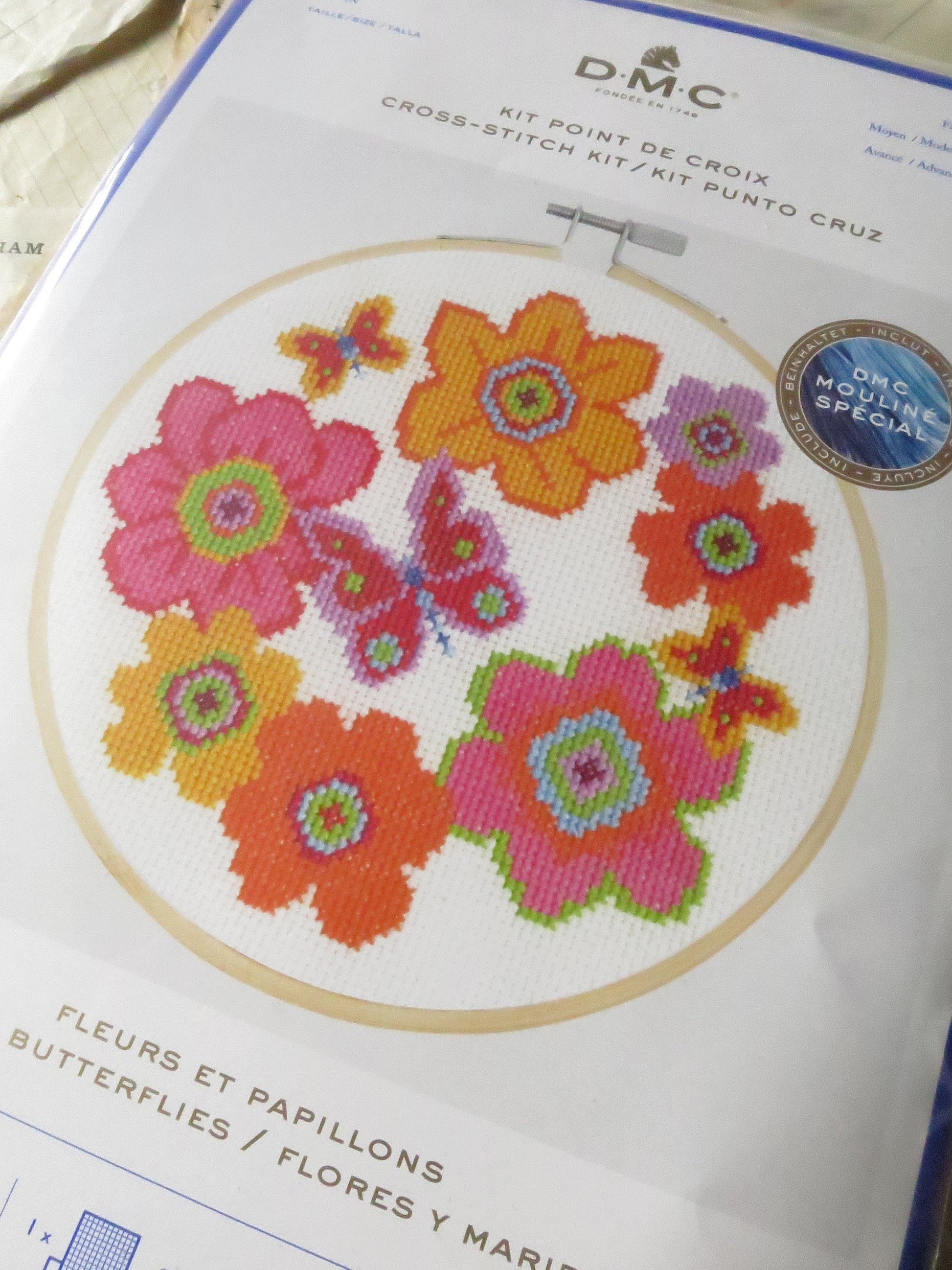 Blooms & Butterflies Cross Stitch Embroidery Kit DMC