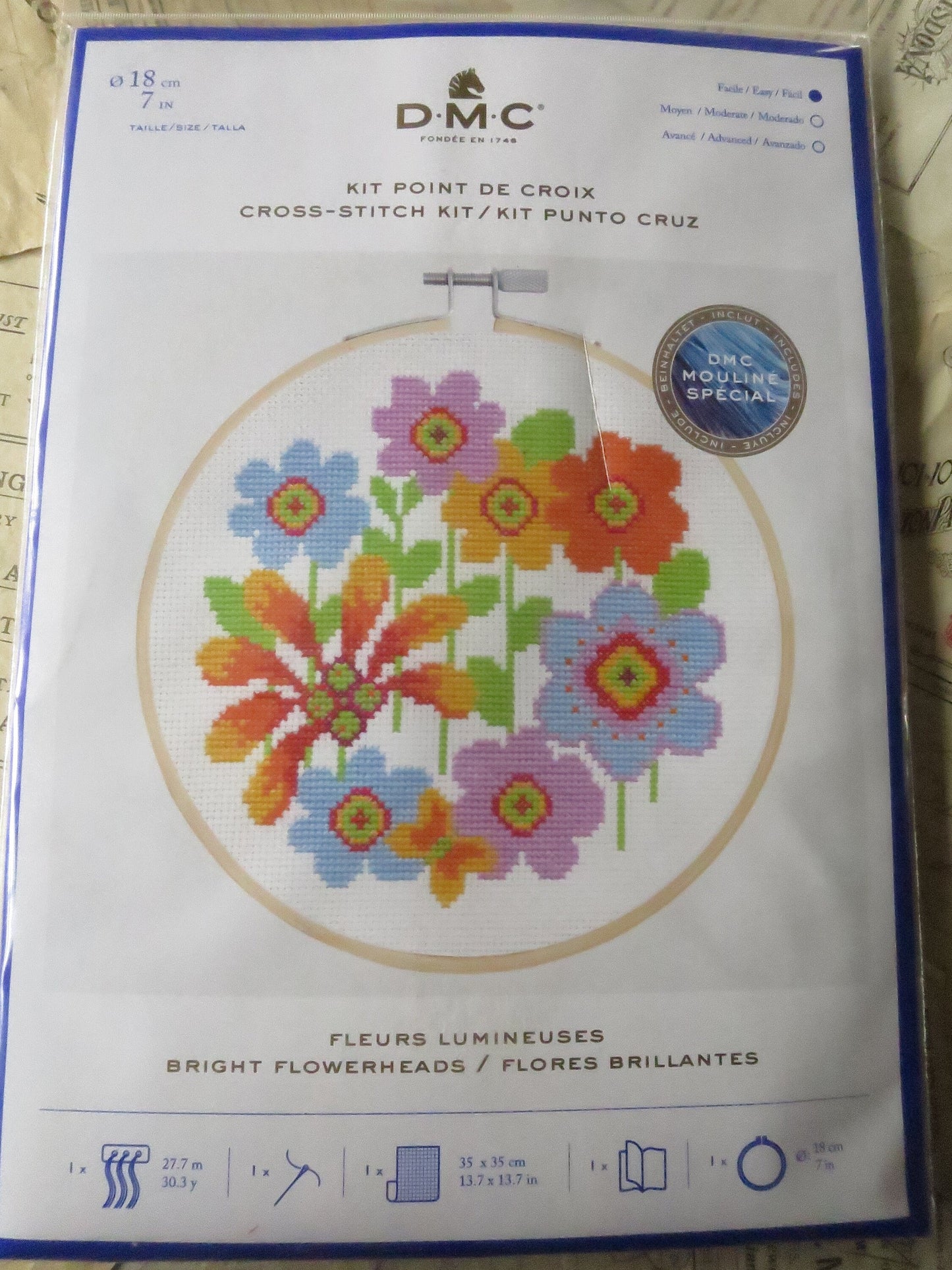 Bright Flowerheads Cross Stitch Embroidery Kit DMC