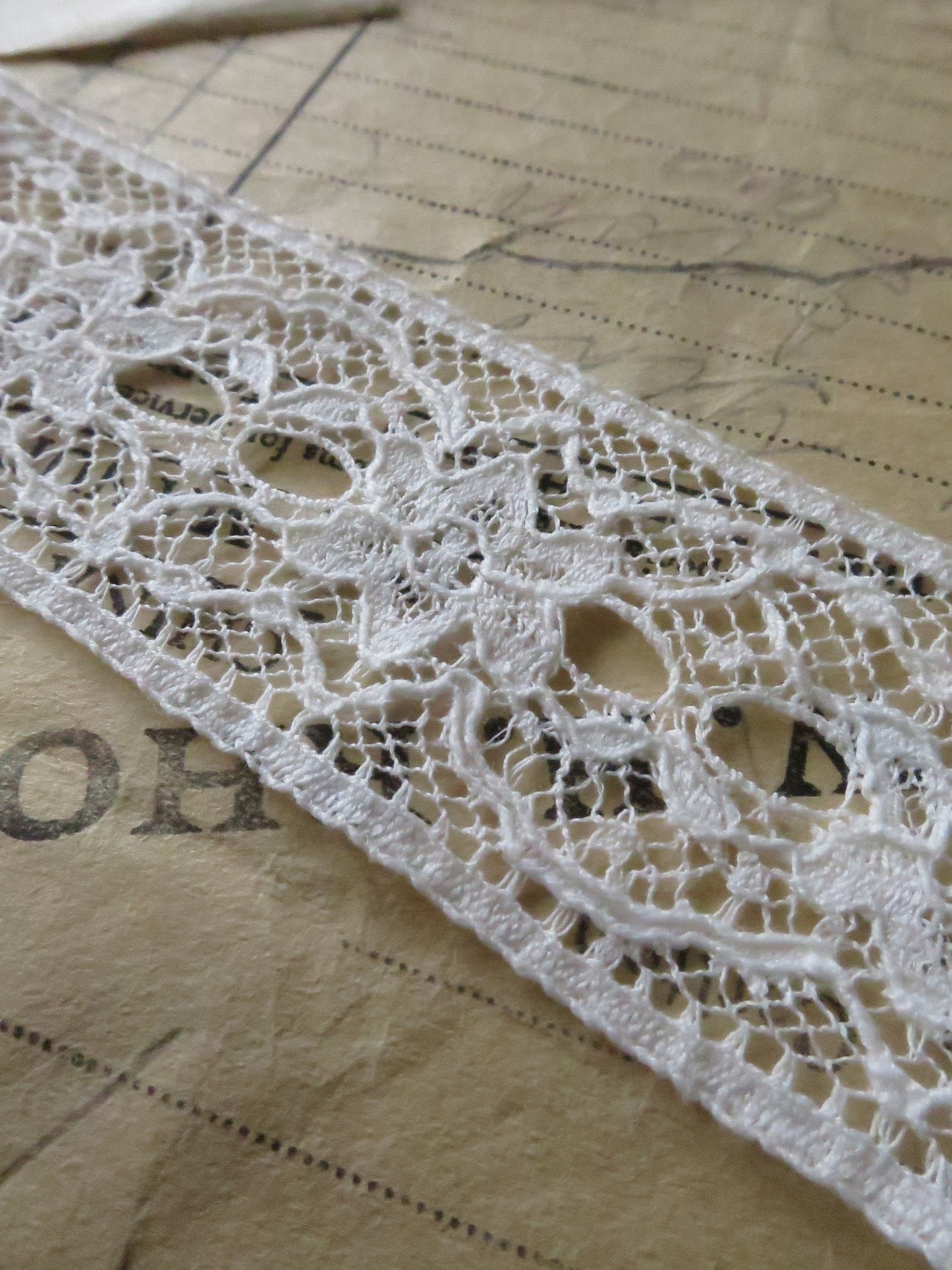 Off White English Nottingham Lace- Raised Floral Double Eyelet- Insertion- 3.7 cm