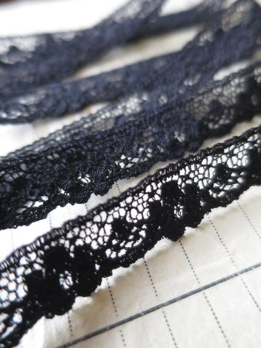 Black English Nottingham Lace- Raised Floral- 1.3 cm