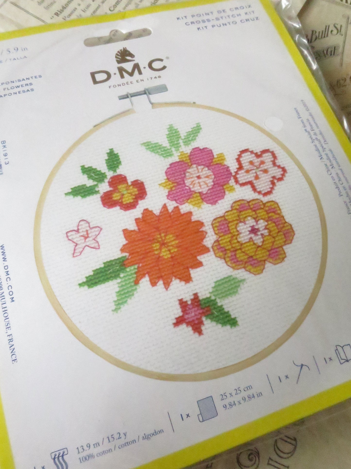 Japanese Flowers Folk Art Style Cross Stitch Embroidery Kit