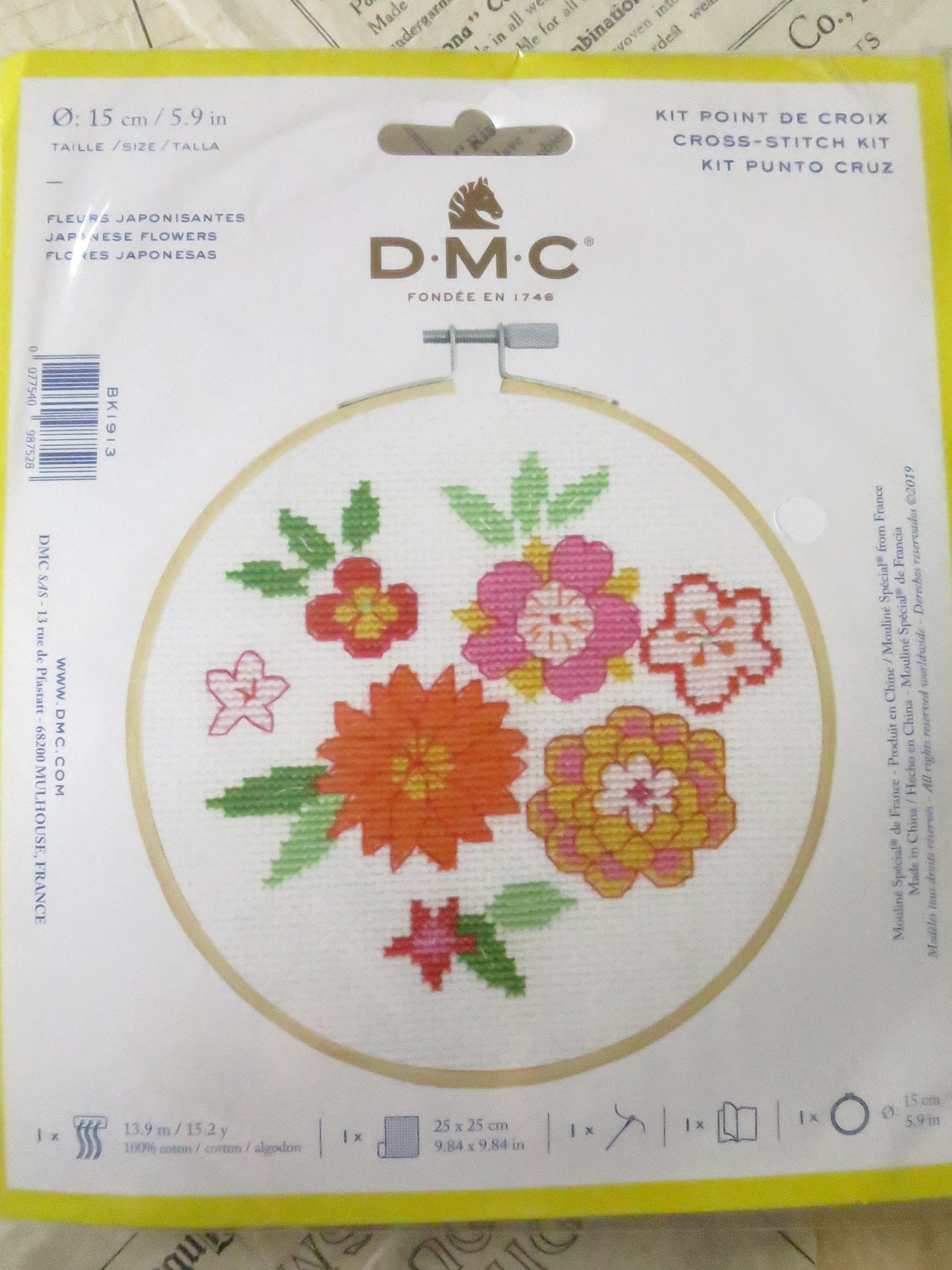 Japanese Flowers Folk Art Style Cross Stitch Embroidery Kit