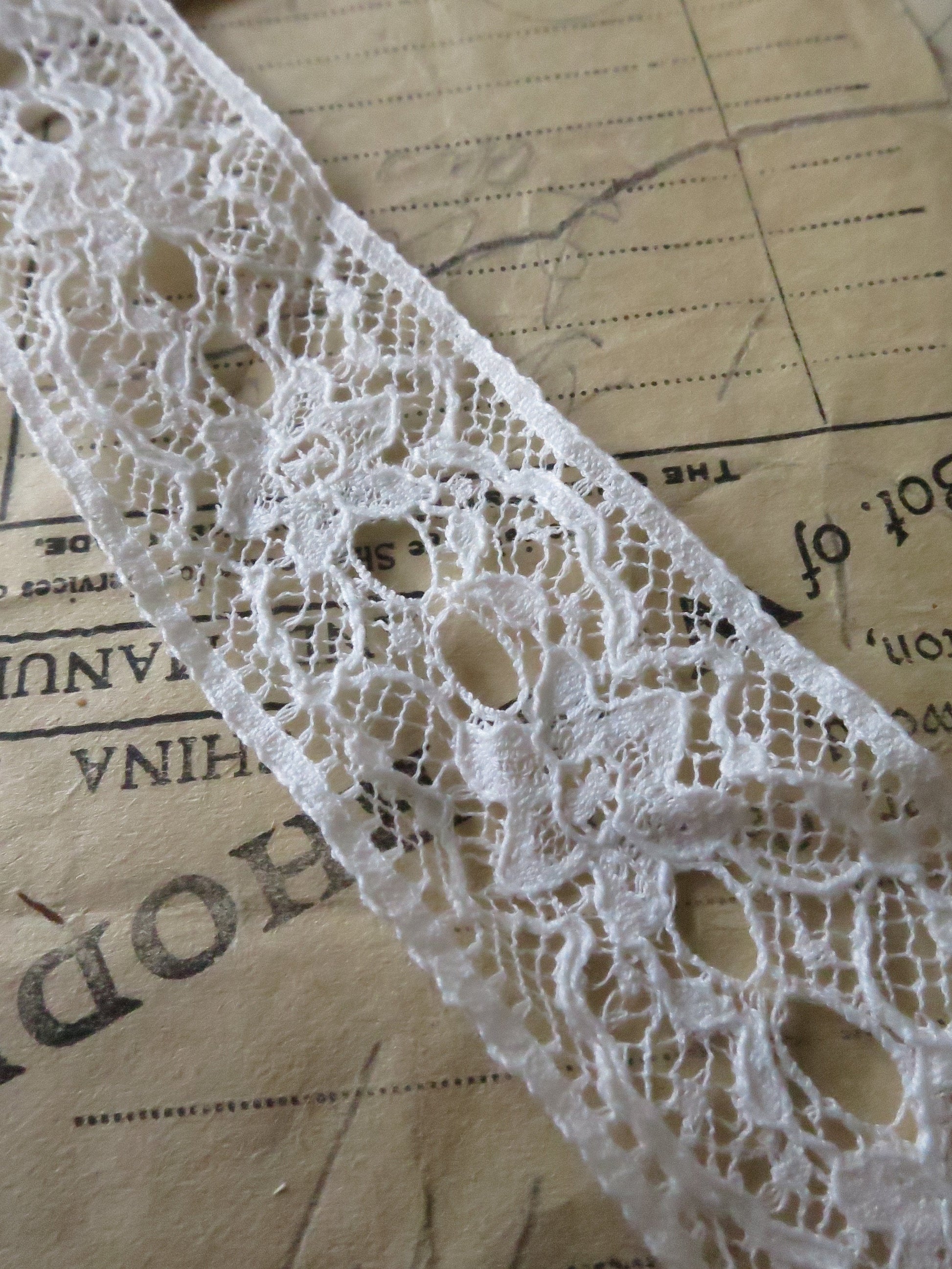 Off White English Nottingham Lace- Raised Floral Double Eyelet- Insertion- 3.7 cm