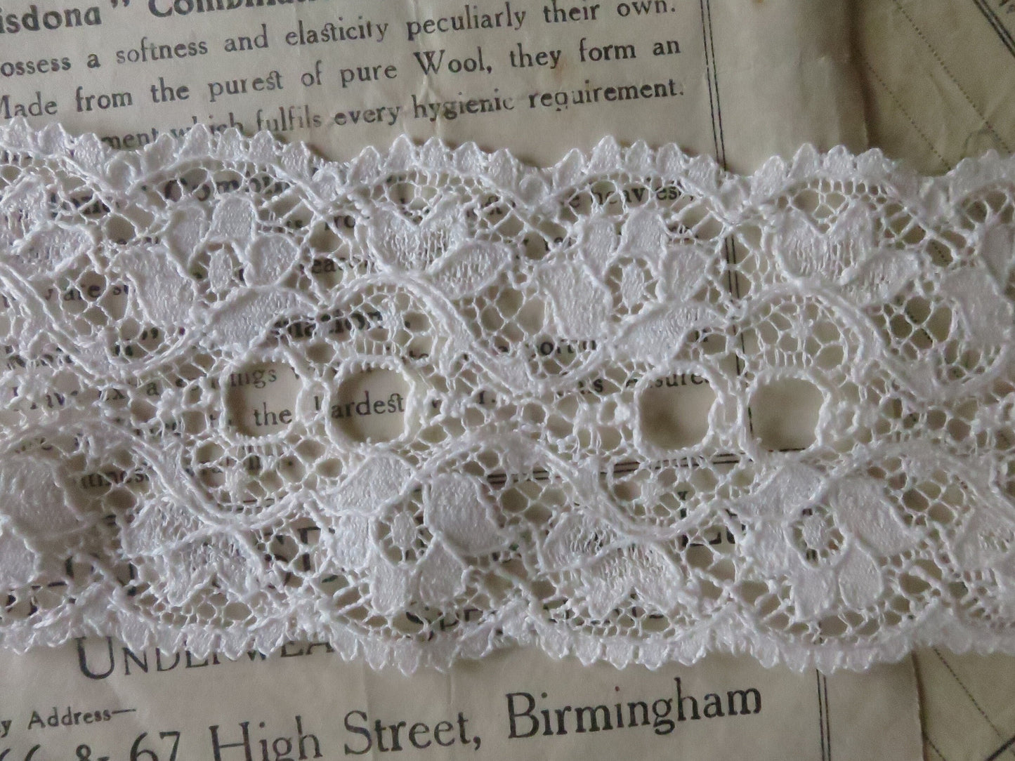 Off White English Nottingham Lace- Scalloped Raised Floral Double Eyelet- Galloon- 5.5 cm