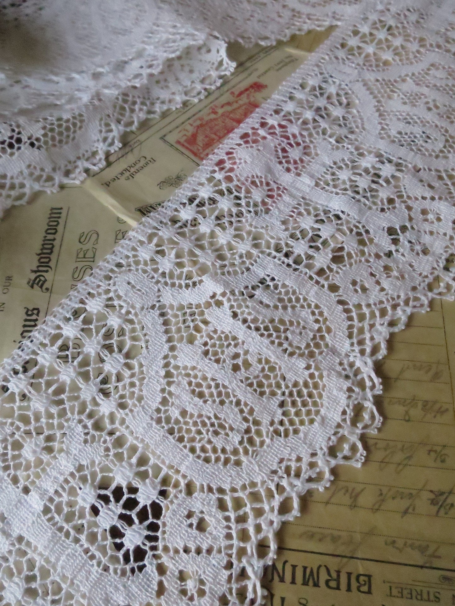 Remnants White English Nottingham Cluny Lace- Liturgical Ecclesiastical- 11.5