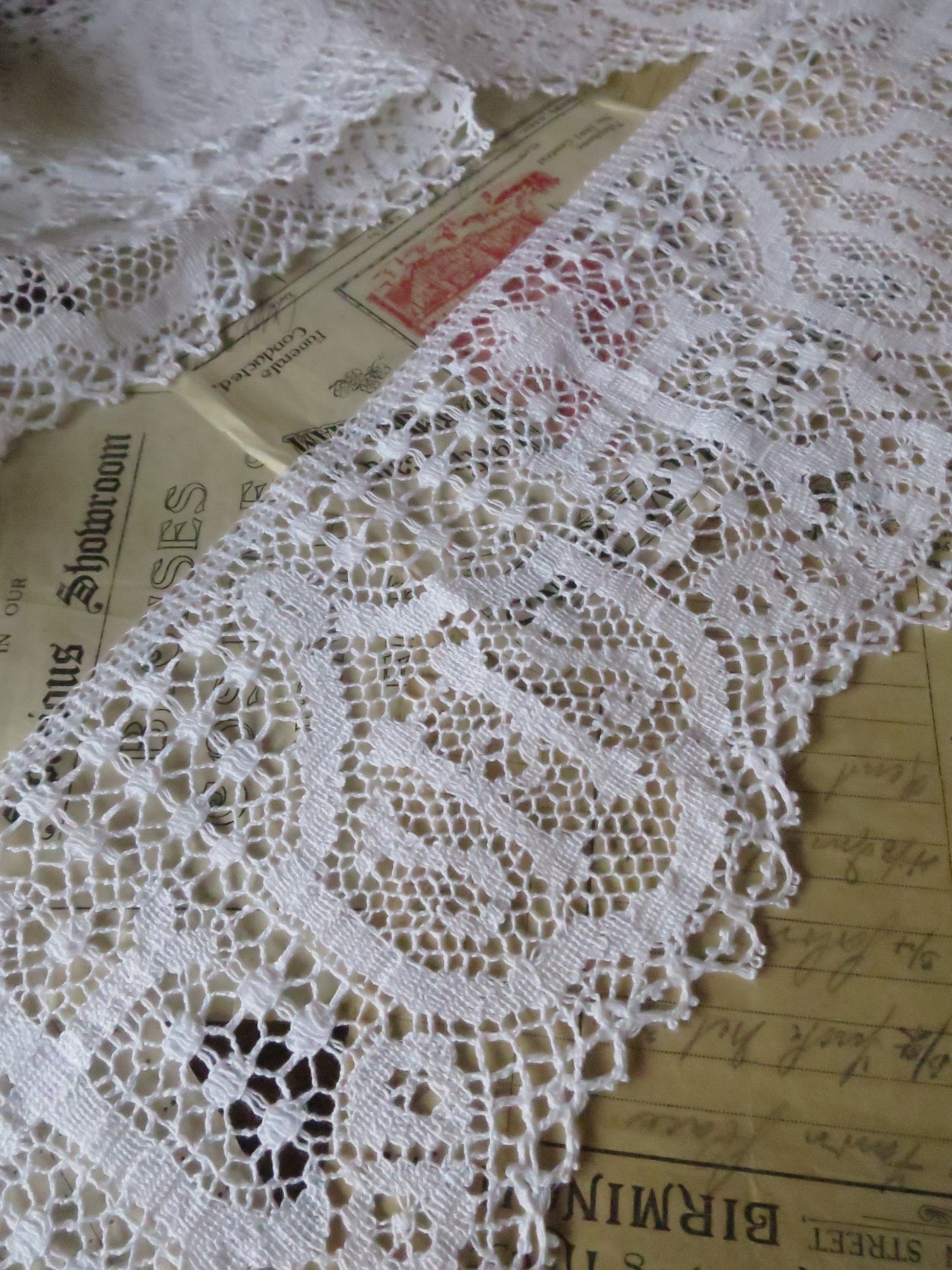 Remnants White English Nottingham Cluny Lace- Liturgical Ecclesiastical- 11.5