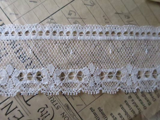 Off White English Nottingham Lace- Floral & Openwork Point Lace- 3.5 cm