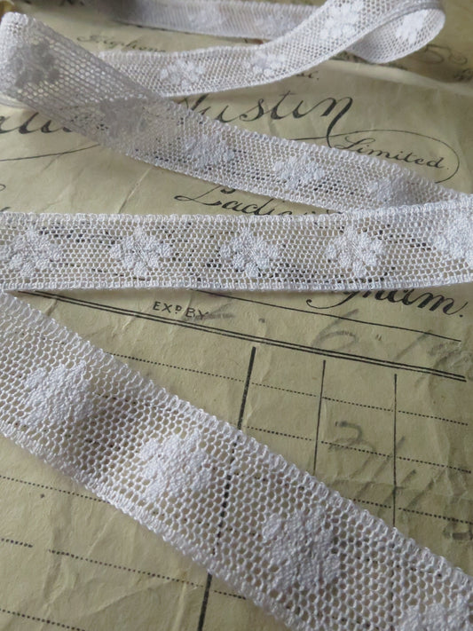 White English Nottingham Lace- Valenciennes Diamond Spots- Insertion- 1.7 cm