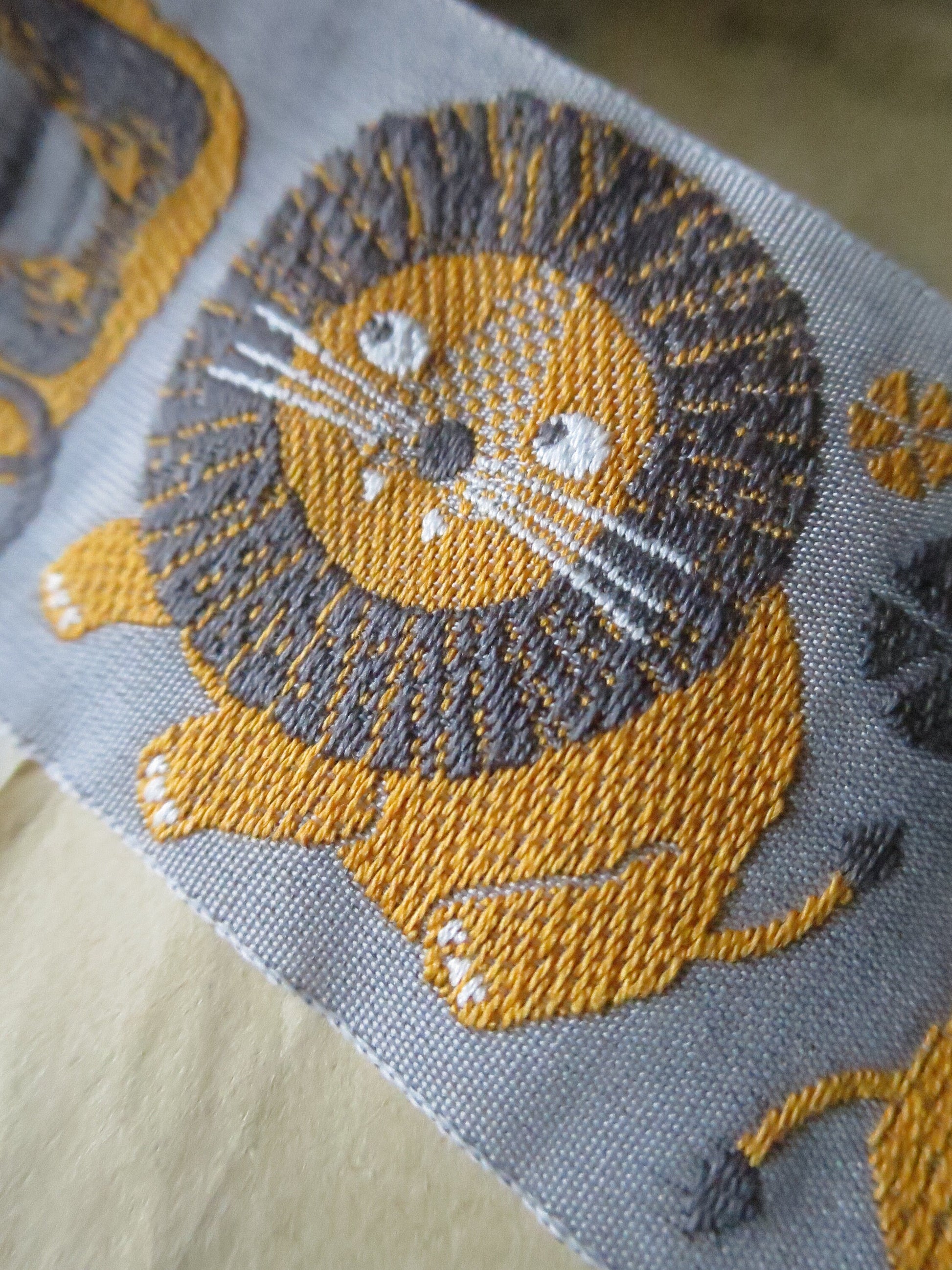 Circus Lions & Wagons 40 mm Jacquard Woven Ribbon- Grey