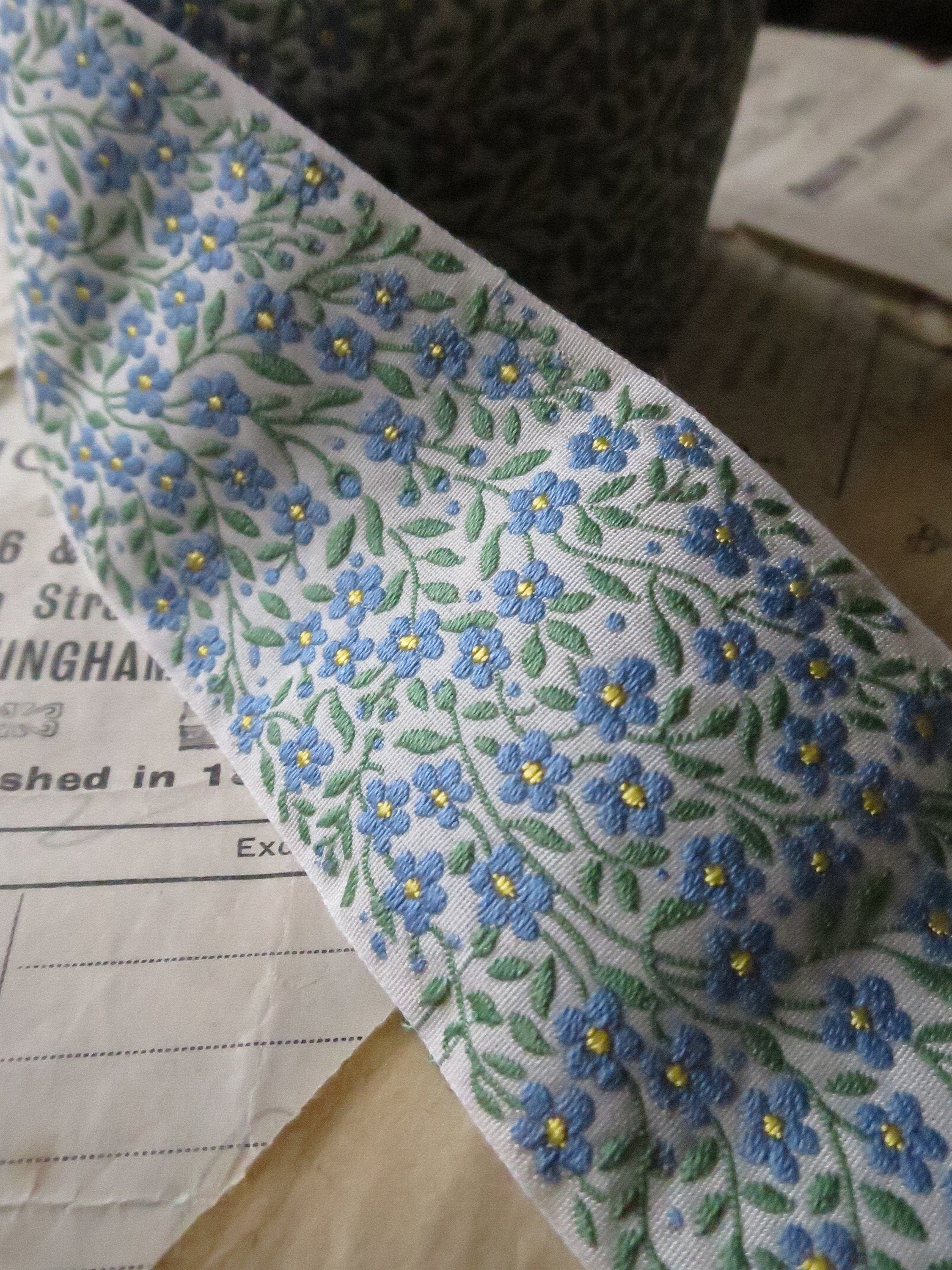 Forget-me-nots 50 mm Jacquard Woven Ribbon