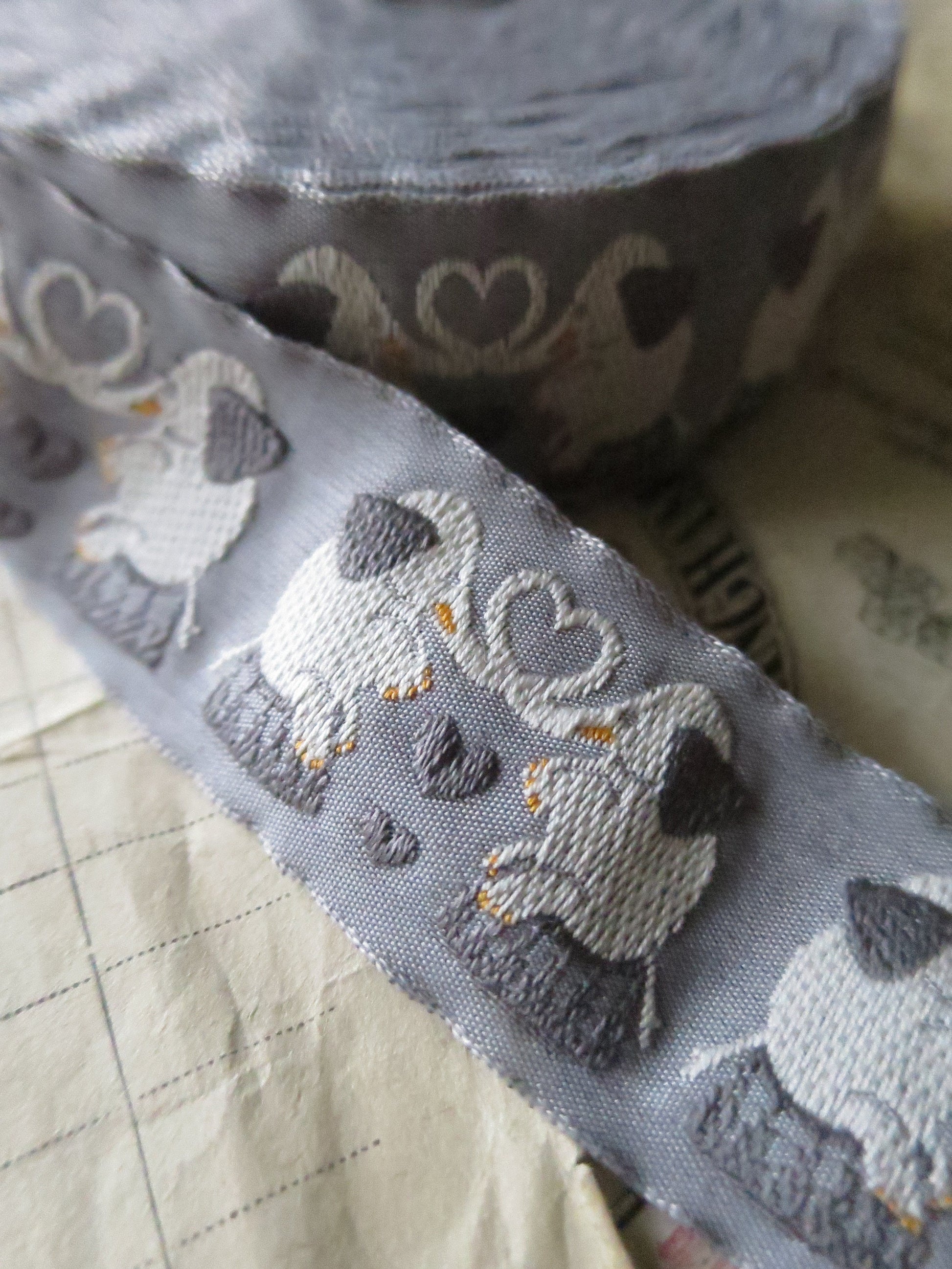 Circus Elephants 25 mm Jacquard Woven Ribbon- Grey