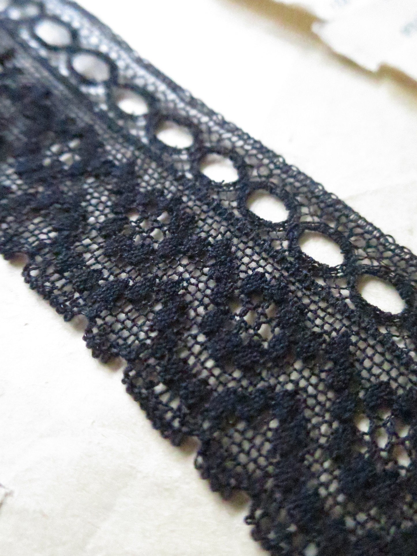 Black English Nottingham Lace- Diamond Spots- Eyelet Lace- 3.7 cm