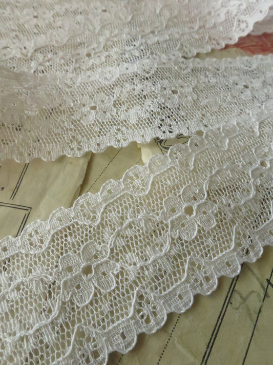 White English Nottingham Lace- Floral Point- Galloon- 3.5 cm