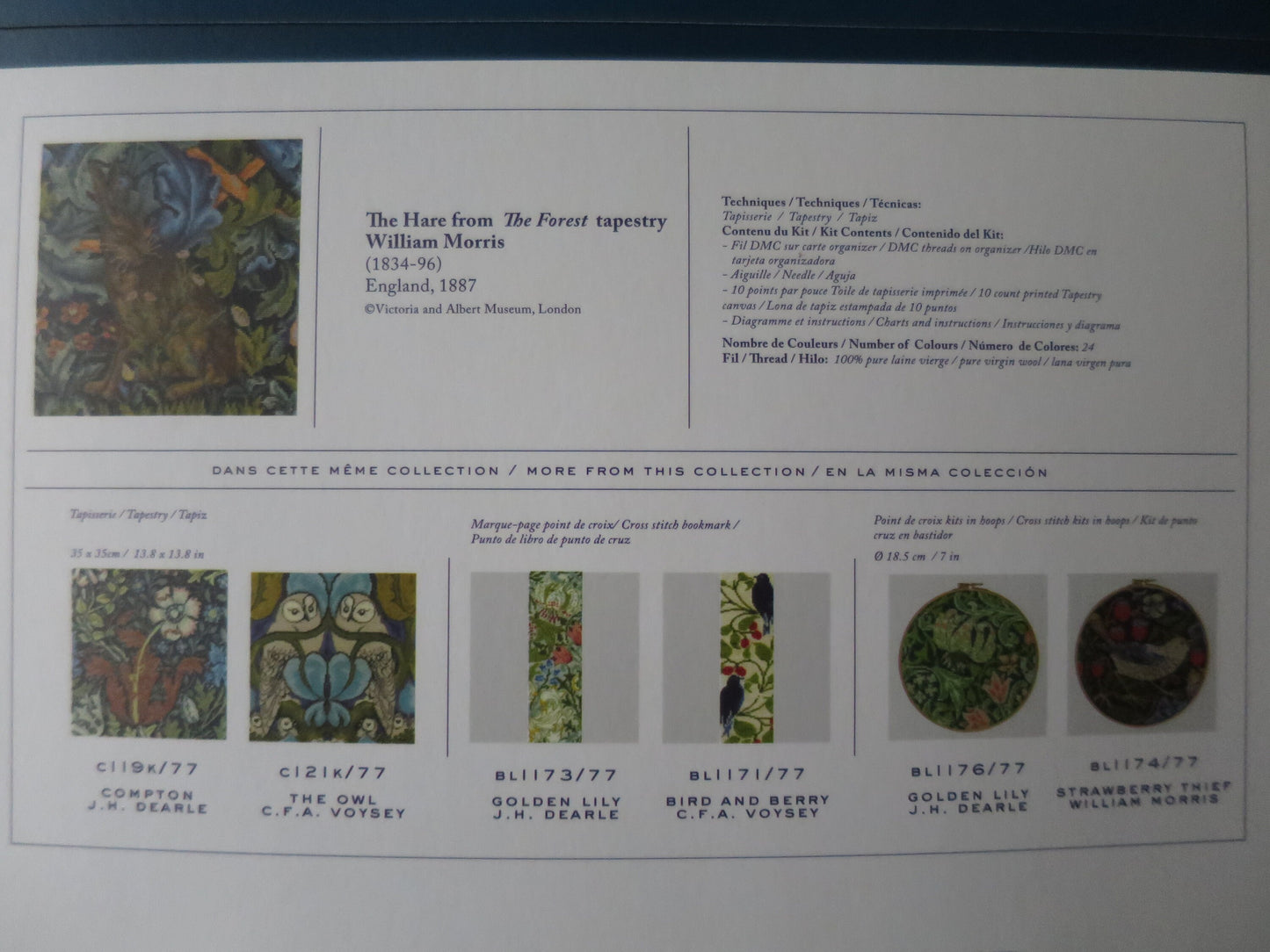 V&A William Morris 'The Hare' Cushion Front Tapestry Kit