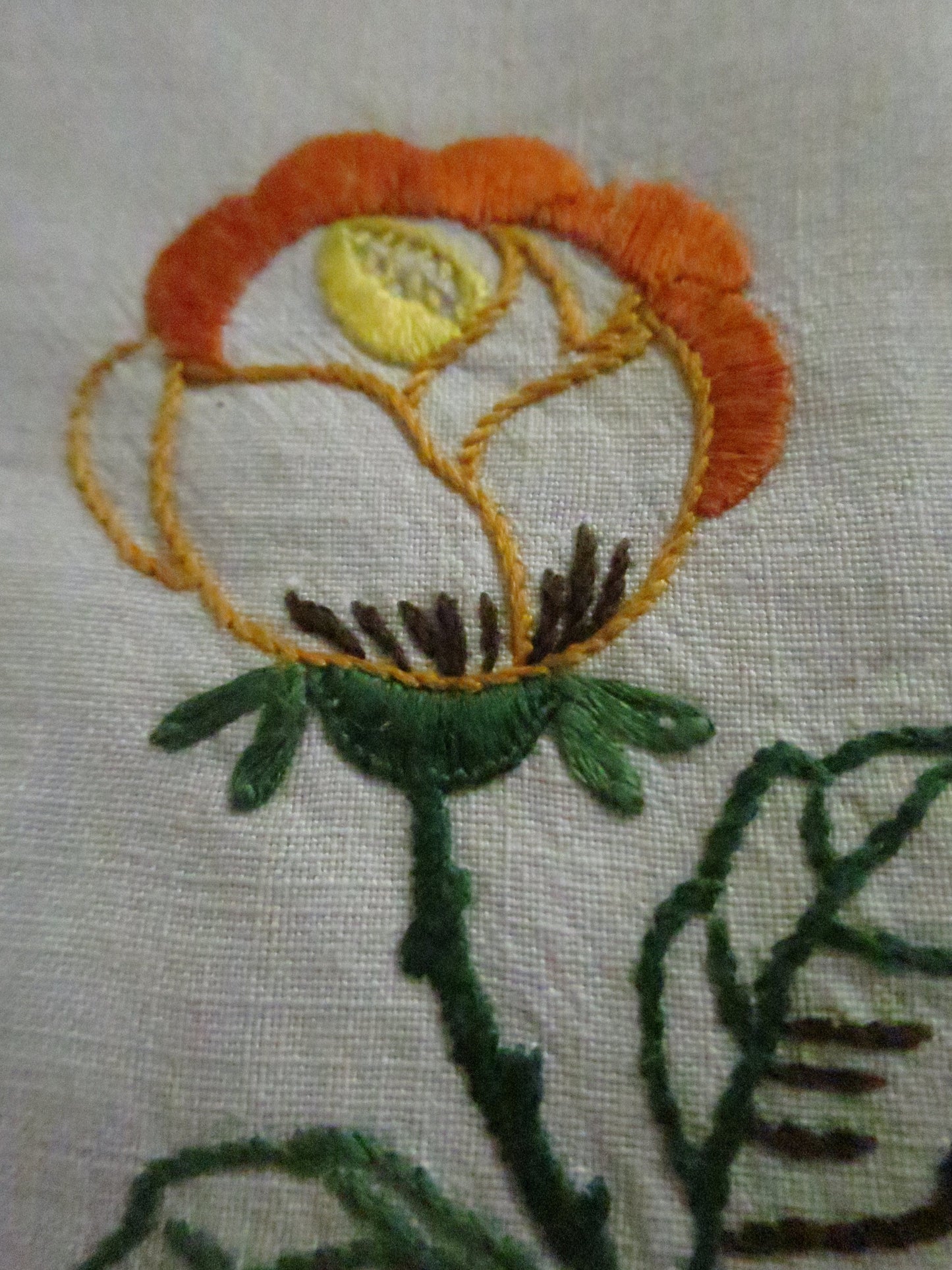 Art Deco Irish Linen Table Cloth- Hand Embroidered Roses