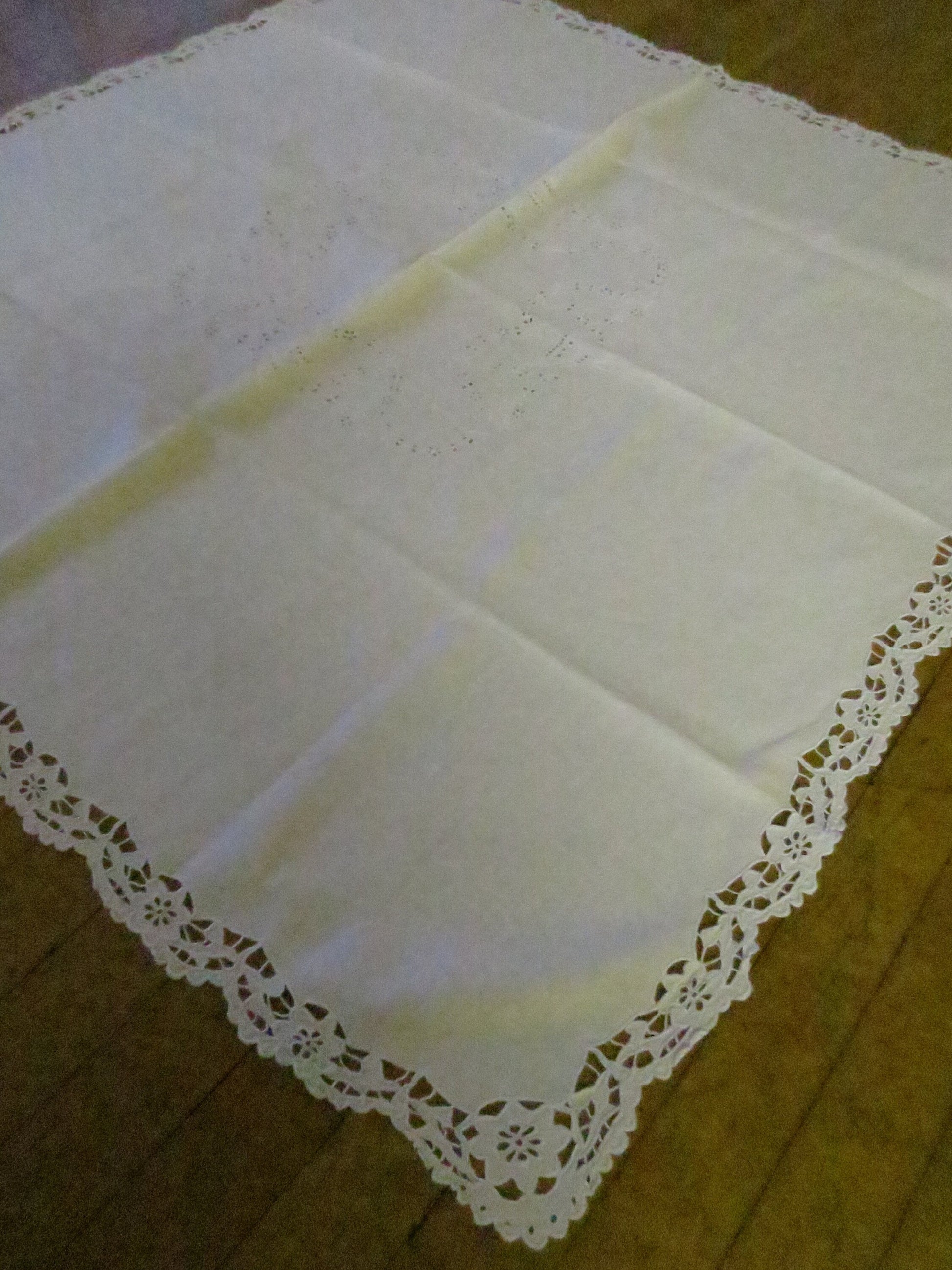 Antique Edwardian Irish Linen Table Cloth- Hand Worked Whitework Eyelet & Cutwork Embroidery