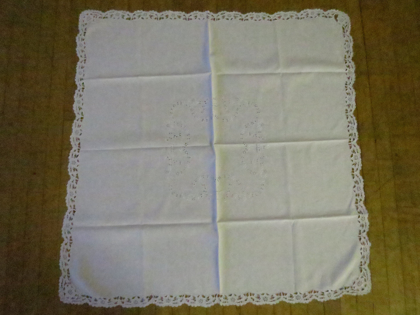 Antique Edwardian Irish Linen Table Cloth- Hand Worked Whitework Eyelet & Cutwork Embroidery