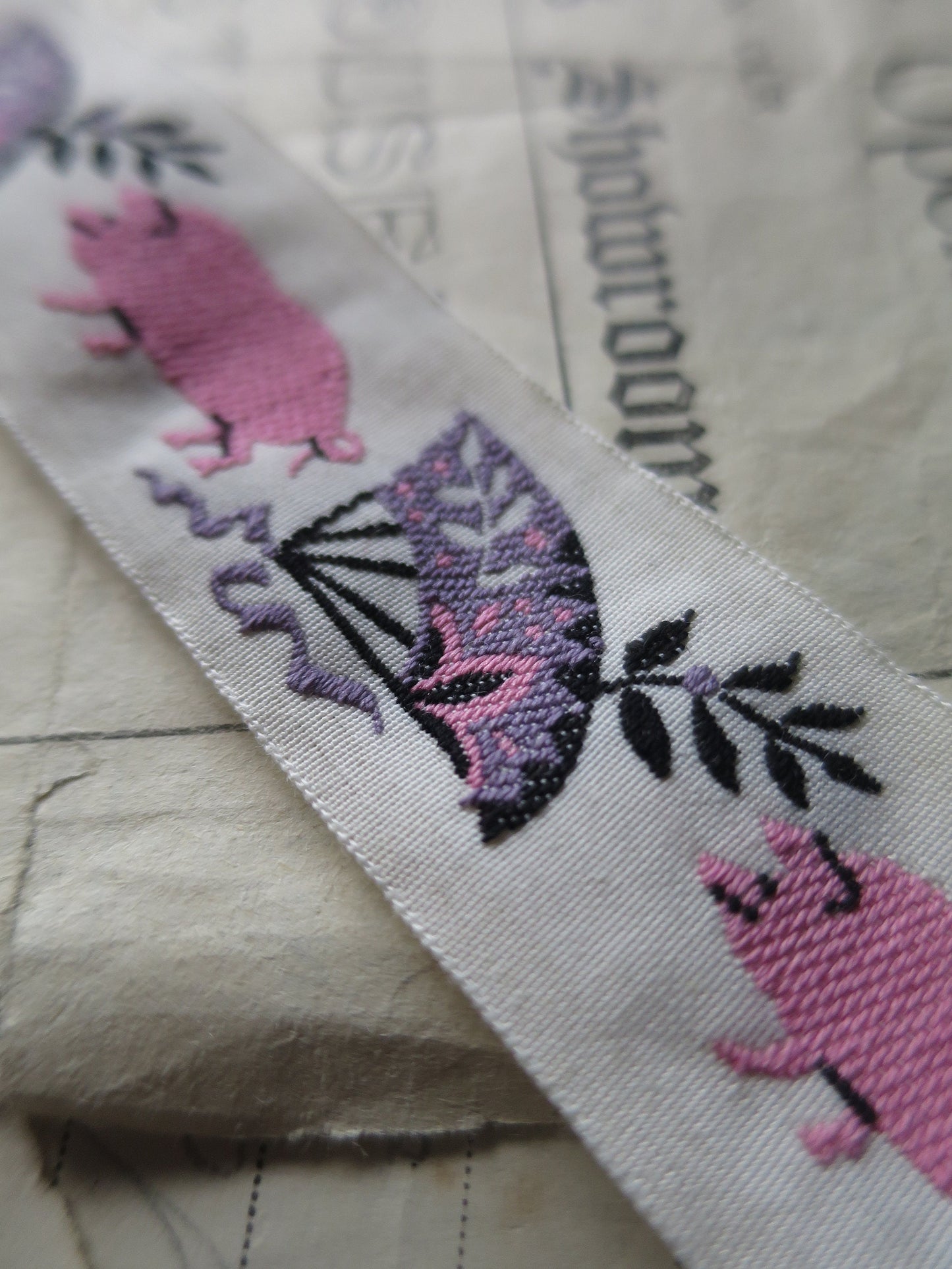 Pigs & Fans 25 mm Jacquard Woven Ribbon- Ecru