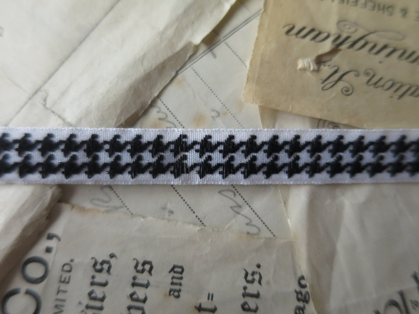 Pepita Check 10 mm Jacquard Woven Ribbon- Black & White