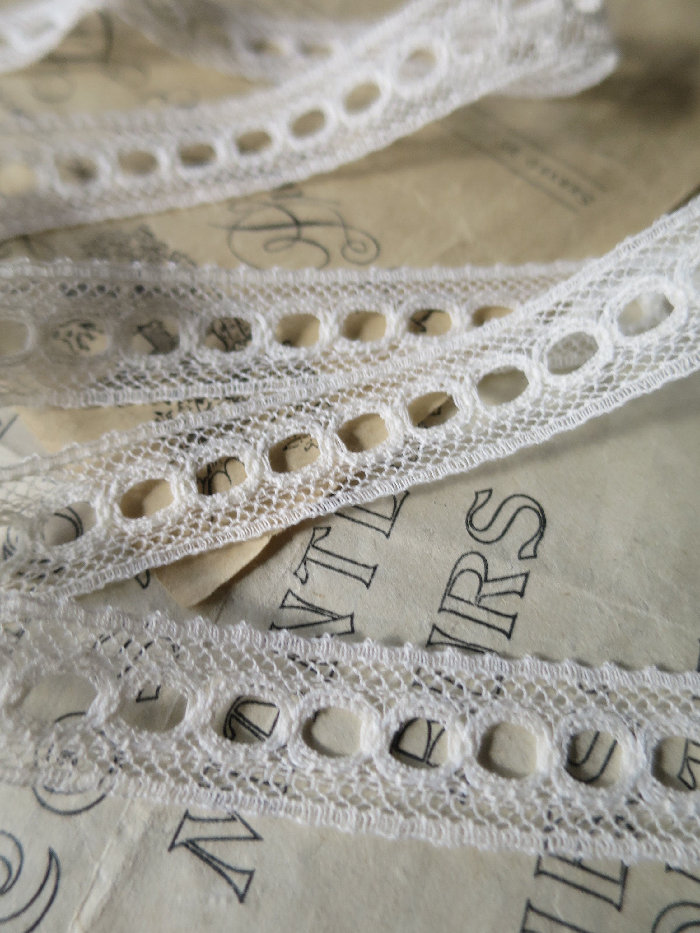 Off White English Nottingham Lace- Valenciennes Eyelet Insertion- 1.7 cm