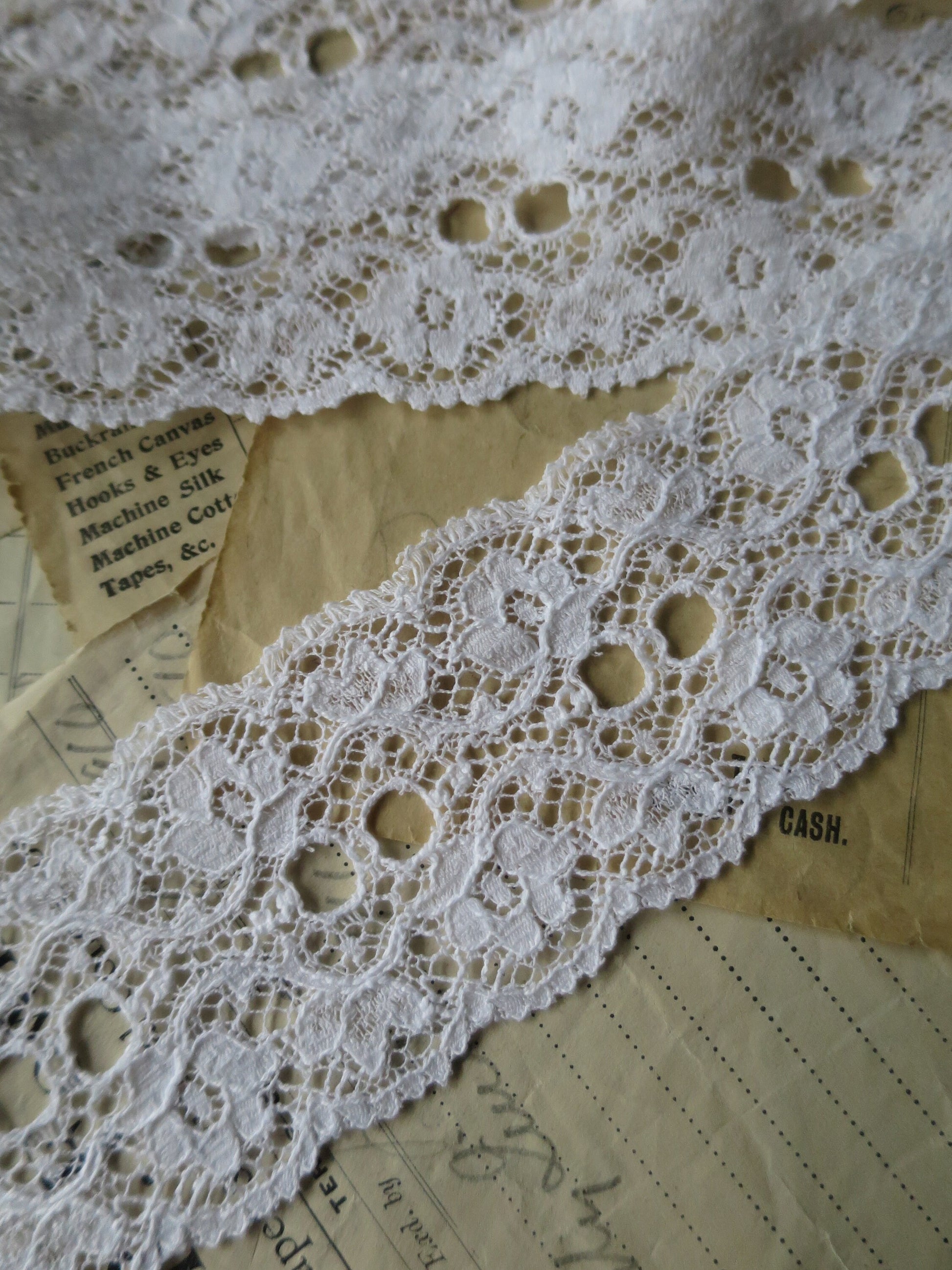 White English Nottingham Lace- Scalloped Raised Floral Double Eyelet- Galloon- 5.5 cm