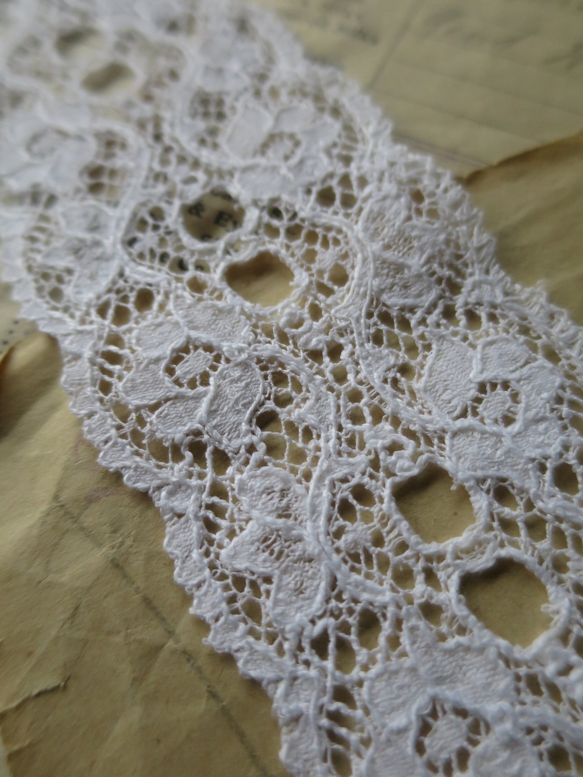 White English Nottingham Lace- Scalloped Raised Floral Double Eyelet- Galloon- 5.5 cm