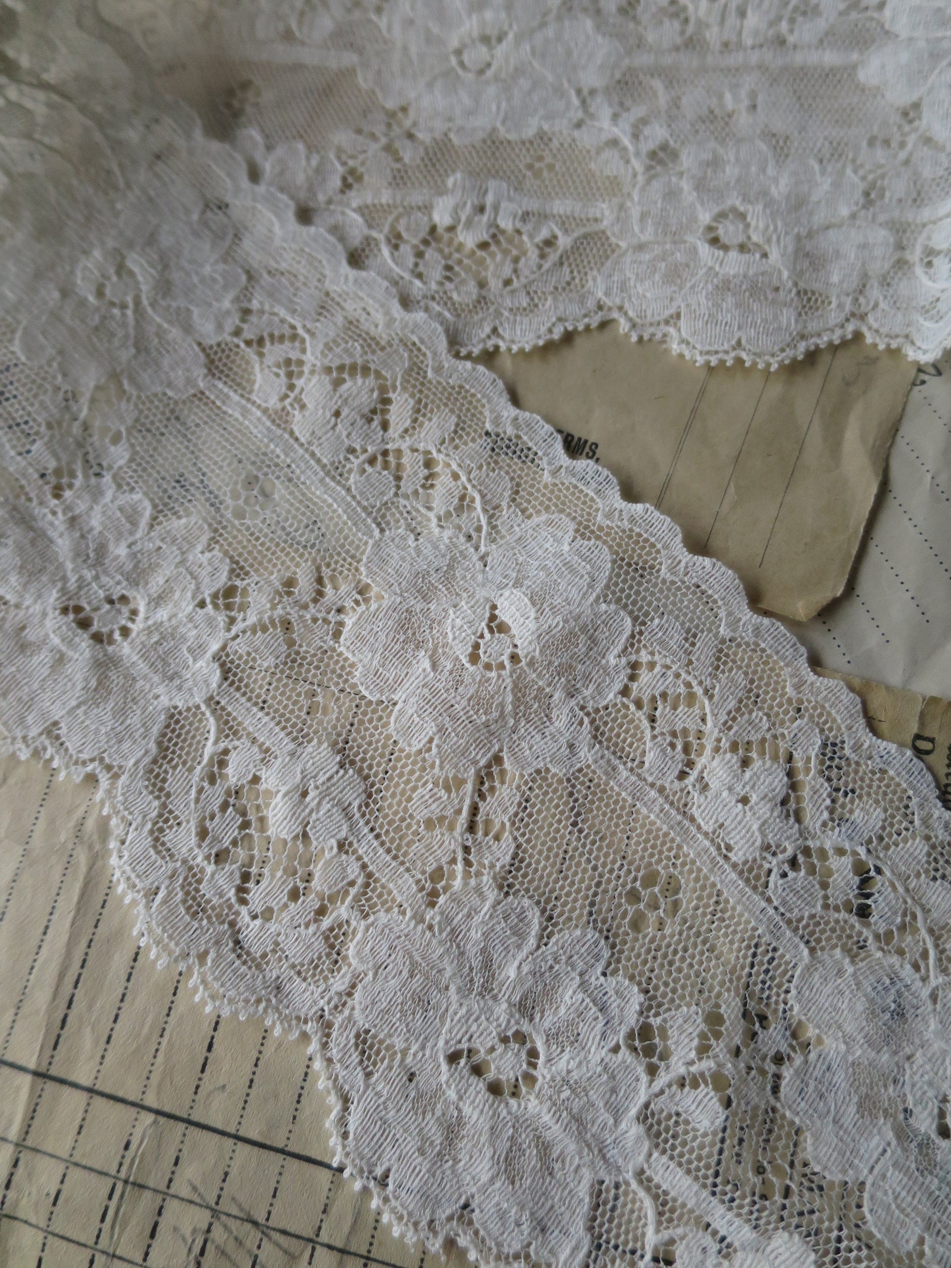 Ecru English Nottingham Lace- Roses- Galloon- 9.5 cm