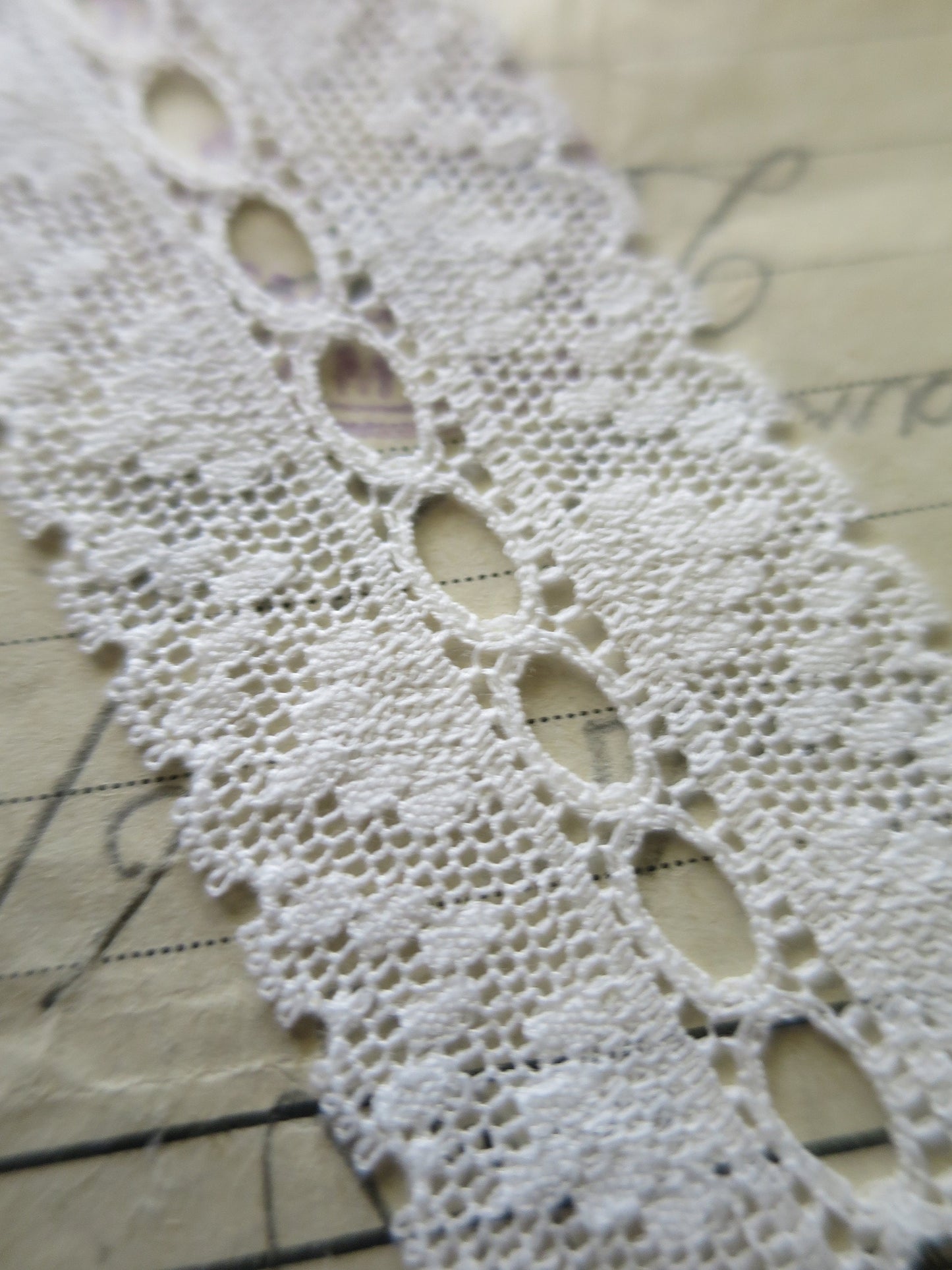 White English Nottingham Lace- Valenciennes Diamond Spots Eyelet Galloon Lace- 3.5 cm