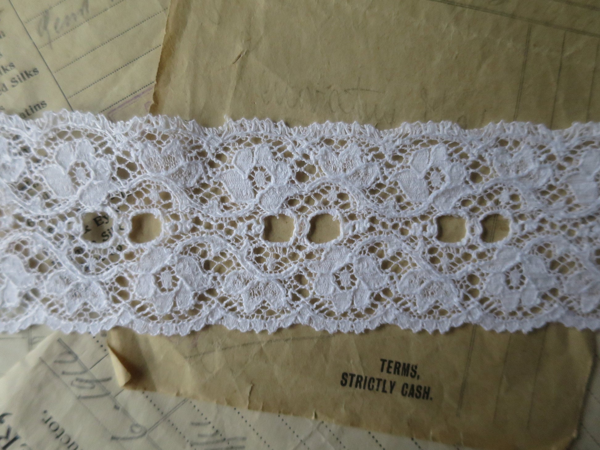 White English Nottingham Lace- Scalloped Raised Floral Double Eyelet- Galloon- 5.5 cm