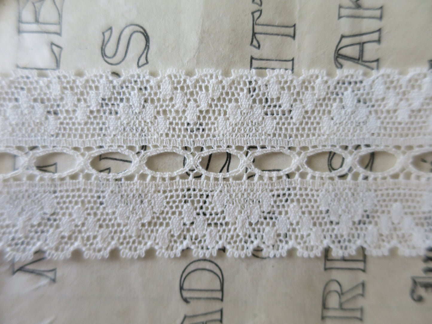 Ecru English Nottingham Lace- Valenciennes Diamond Spots Eyelet Galloon Lace- 3.5 cm