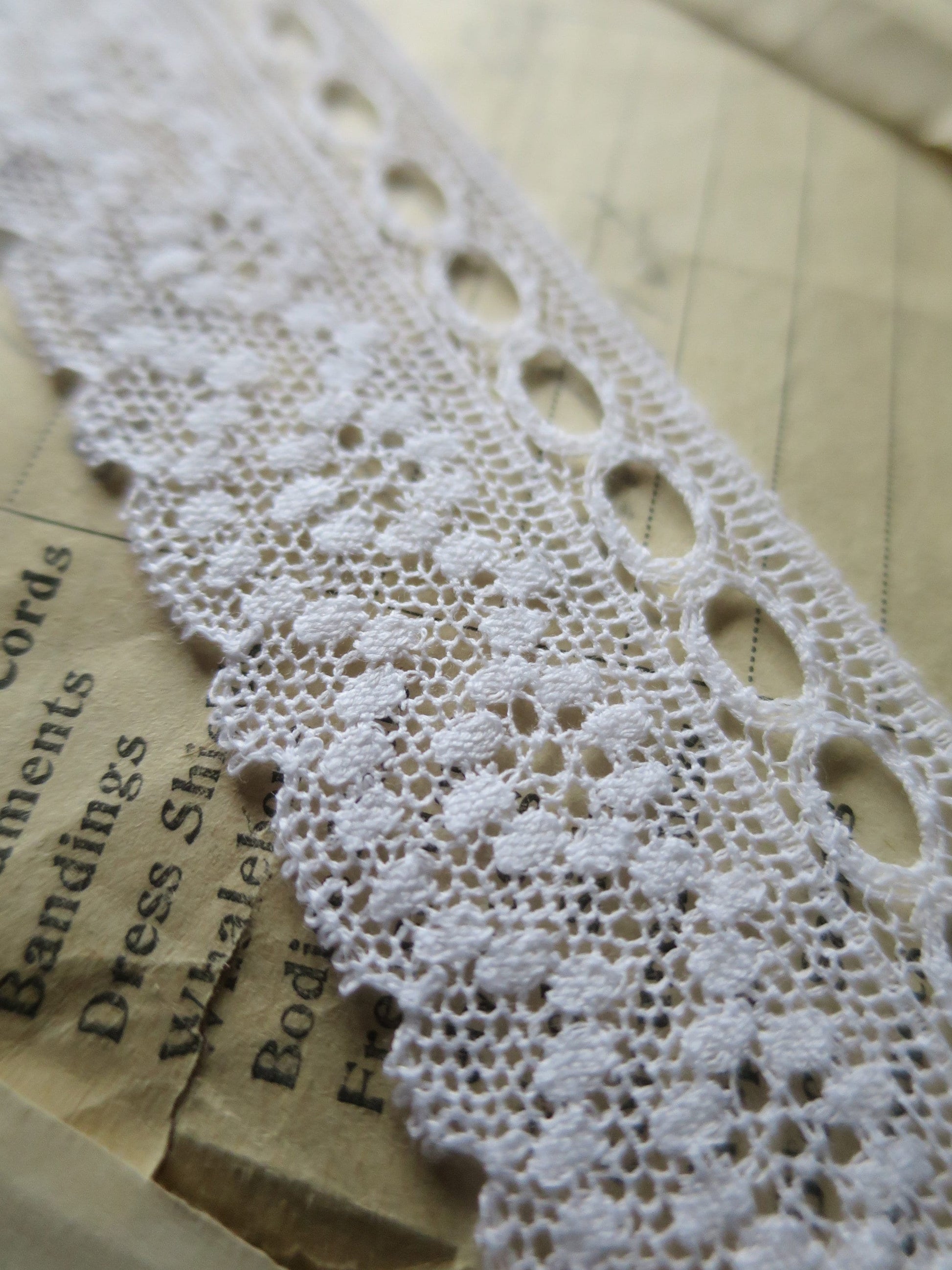 White English Nottingham Lace- Diamond Spots- Eyelet Lace- 3.7 cm