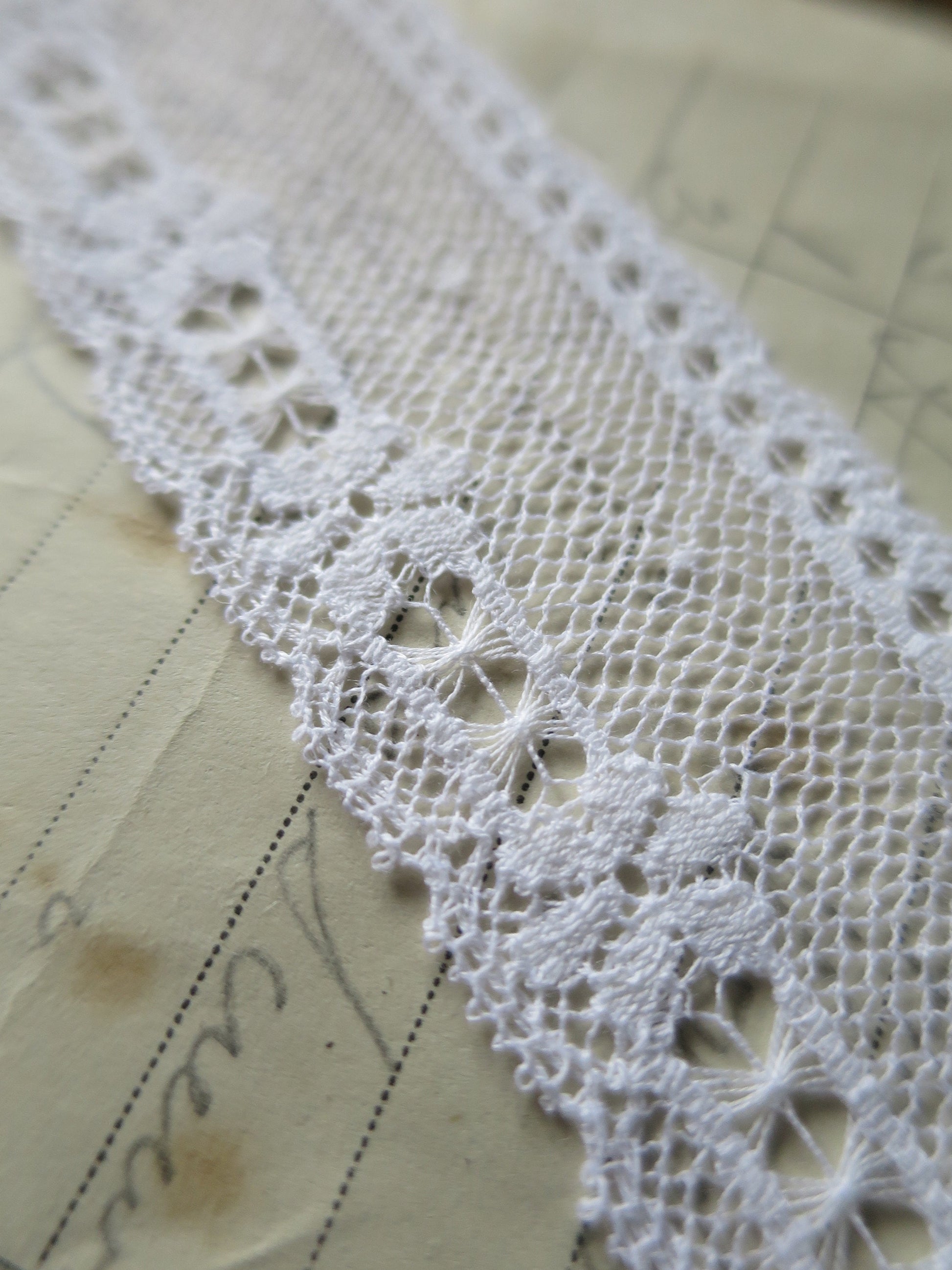 White English Nottingham Lace- Floral & Openwork Point Lace- 3.5 cm