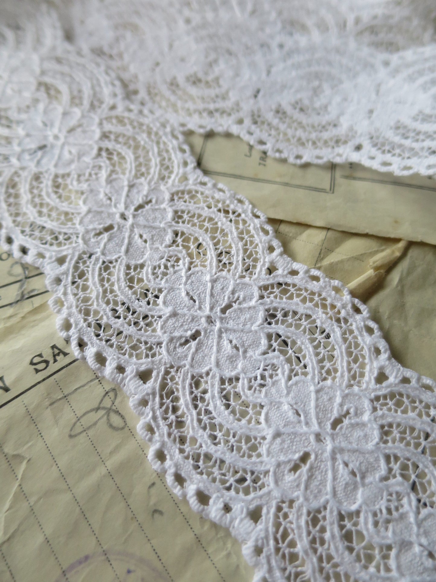 White English Nottingham Lace- Raised Floral- Galloon- 5.5 cm