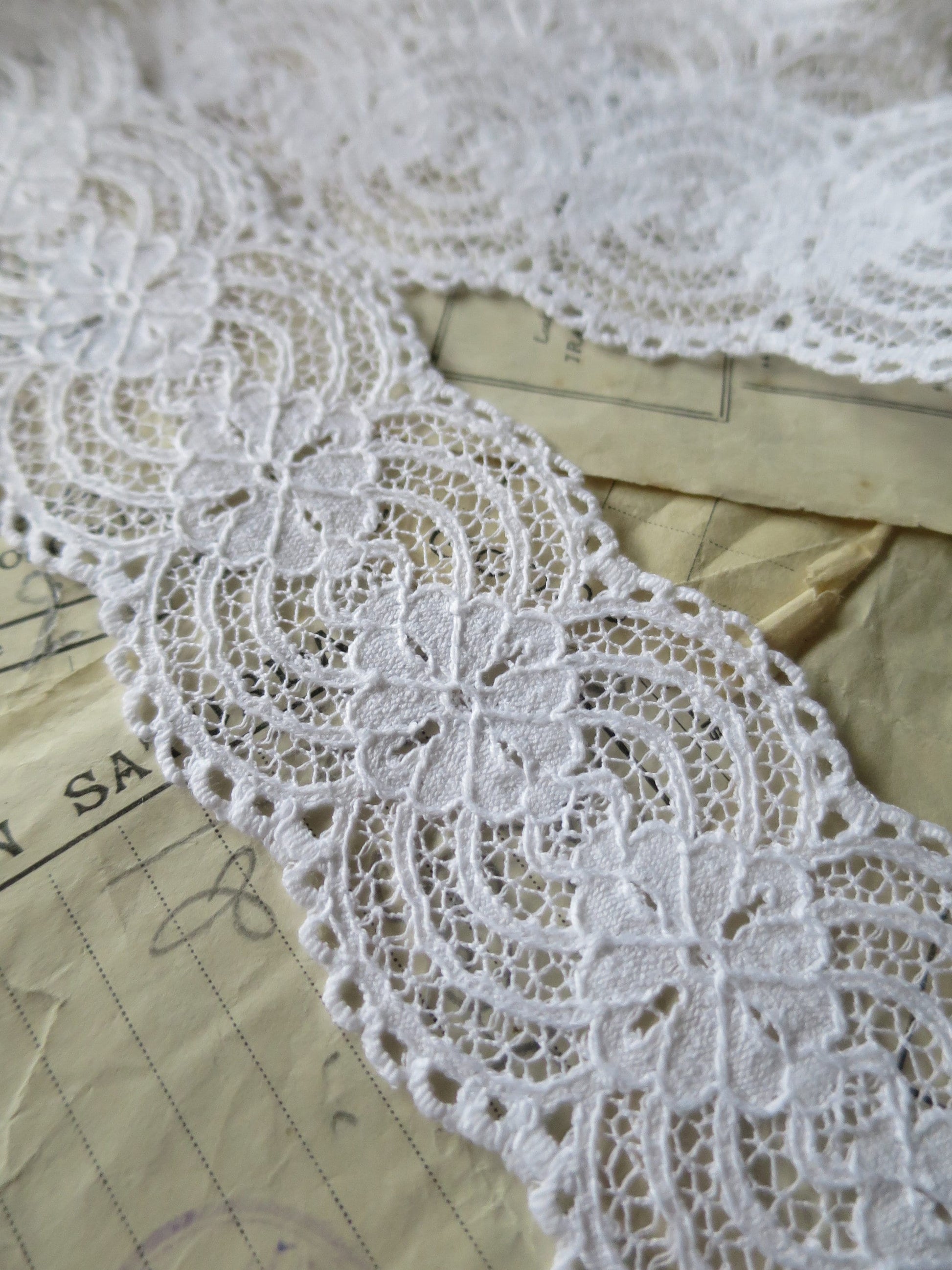 White English Nottingham Lace- Raised Floral- Galloon- 5.5 cm