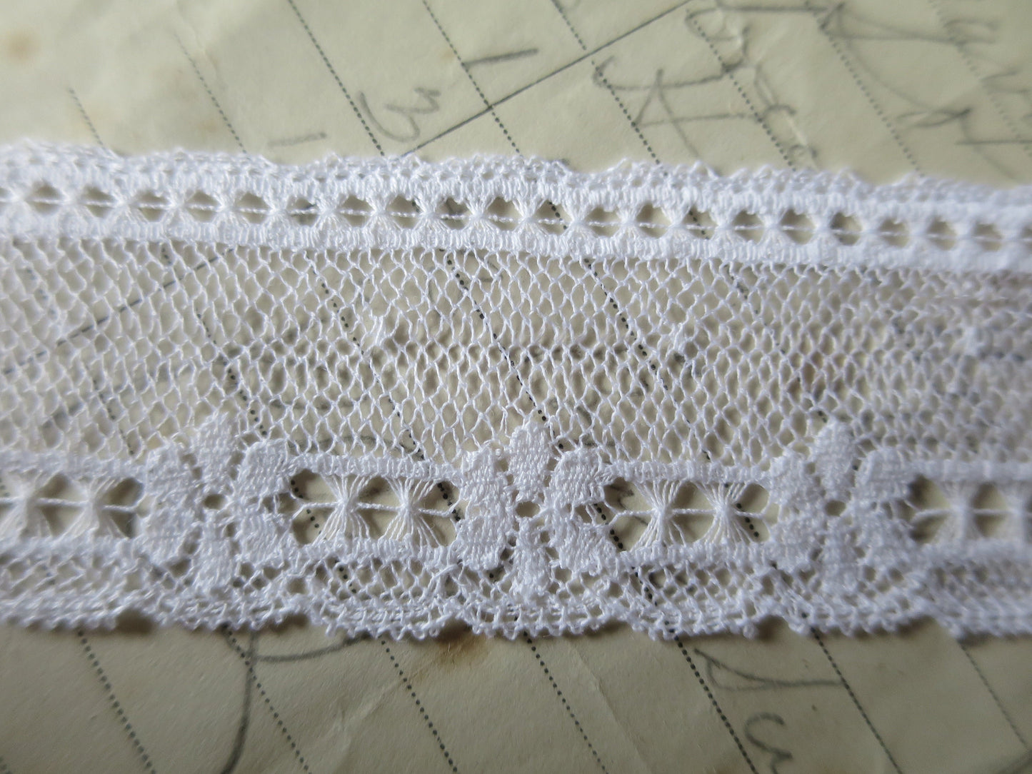 White English Nottingham Lace- Floral & Openwork Point Lace- 3.5 cm