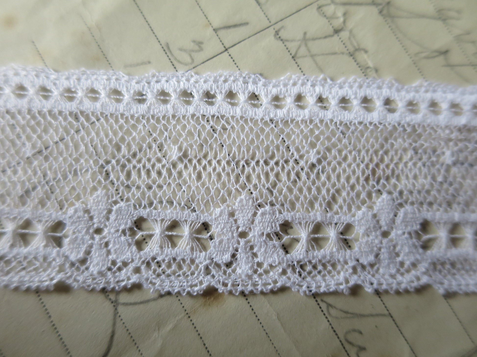 White English Nottingham Lace- Floral & Openwork Point Lace- 3.5 cm