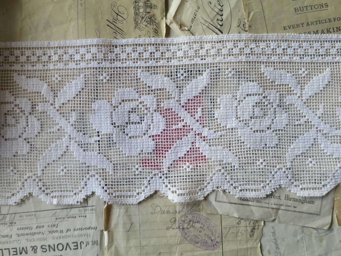 White Nottingham Lace- Filet Lace Roses- 14.5 cm